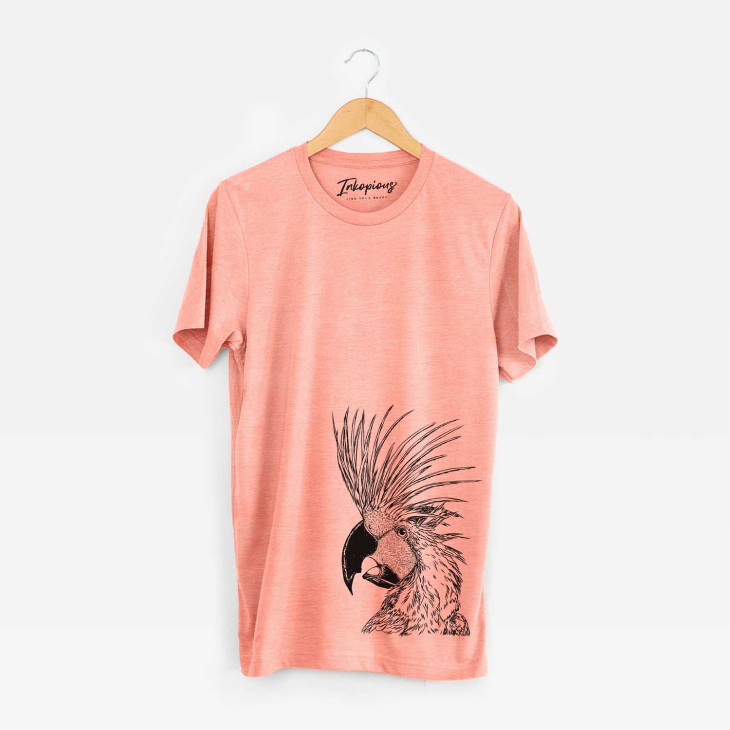 Side-profile sketch of a Palm Cockatoo on a Sunset Unisex crewneck
