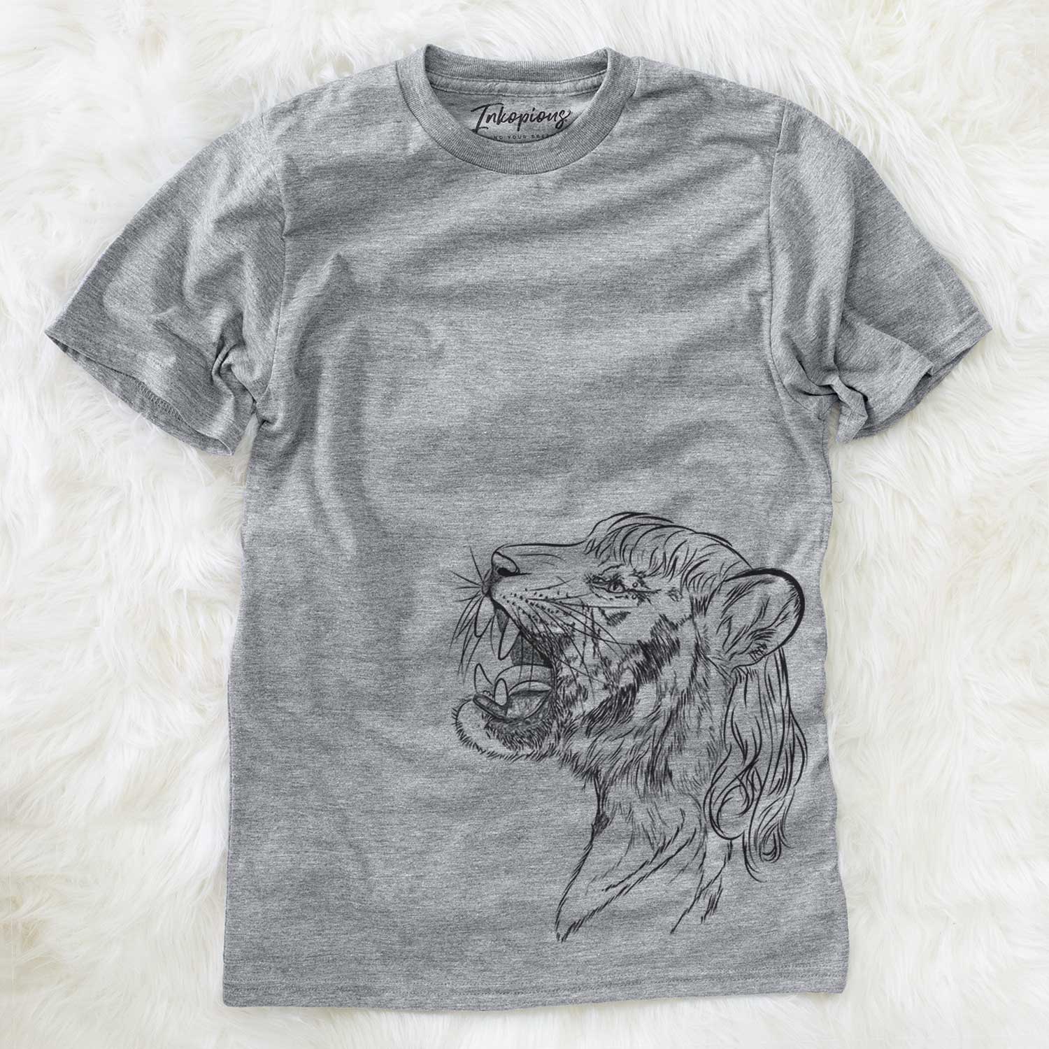 Side-profile sketch of an Exotic Tiger on a Grey Unisex crewneck