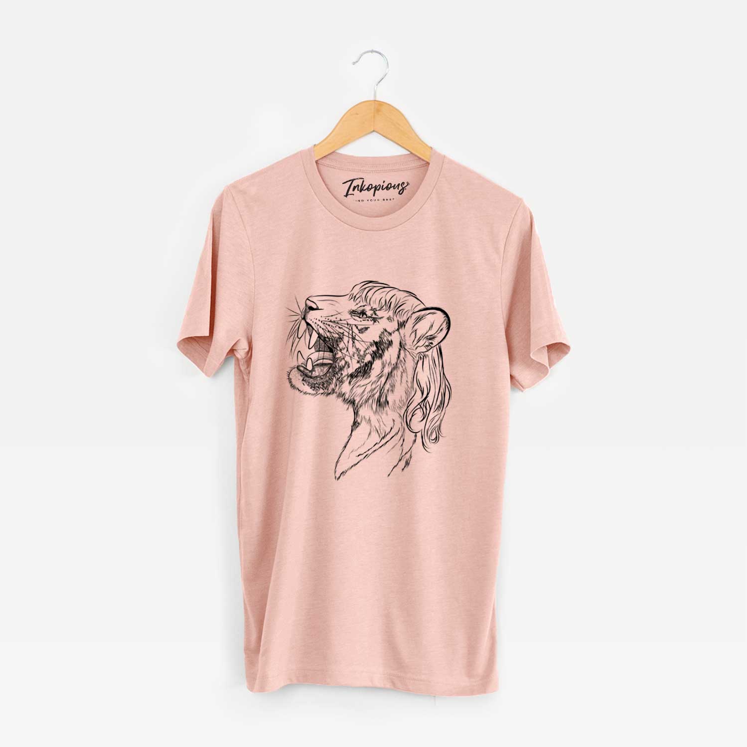 Side-profile sketch of an Exotic Tiger on a Peach Unisex crewneck