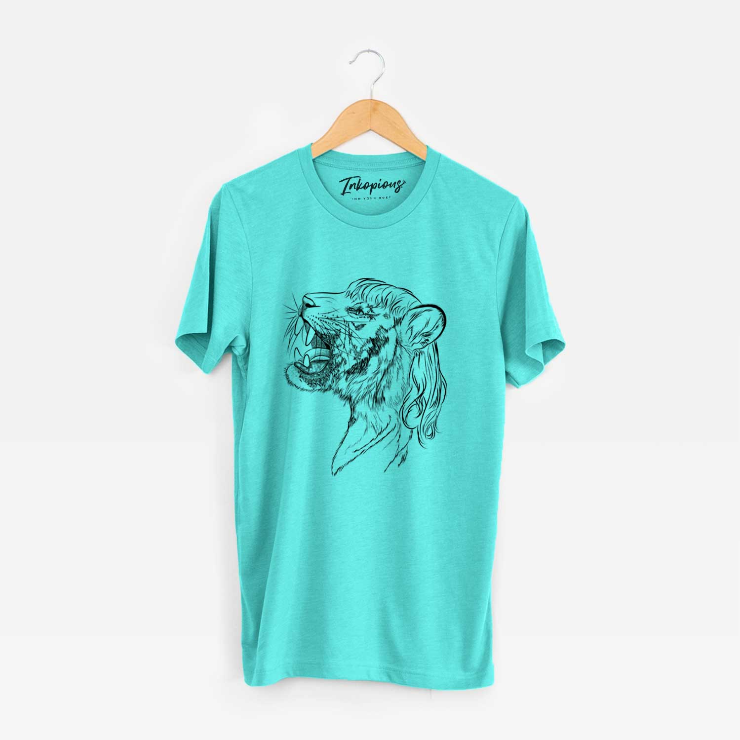 Side-profile sketch of an Exotic Tiger on a Sea Green Unisex crewneck