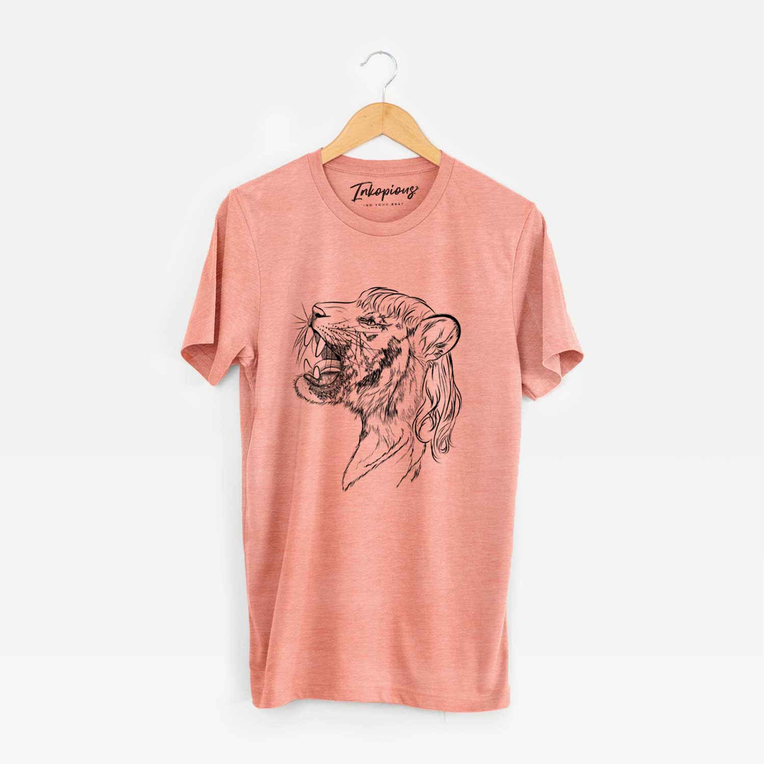 Side-profile sketch of an Exotic Tiger on a Sunset Unisex crewneck
