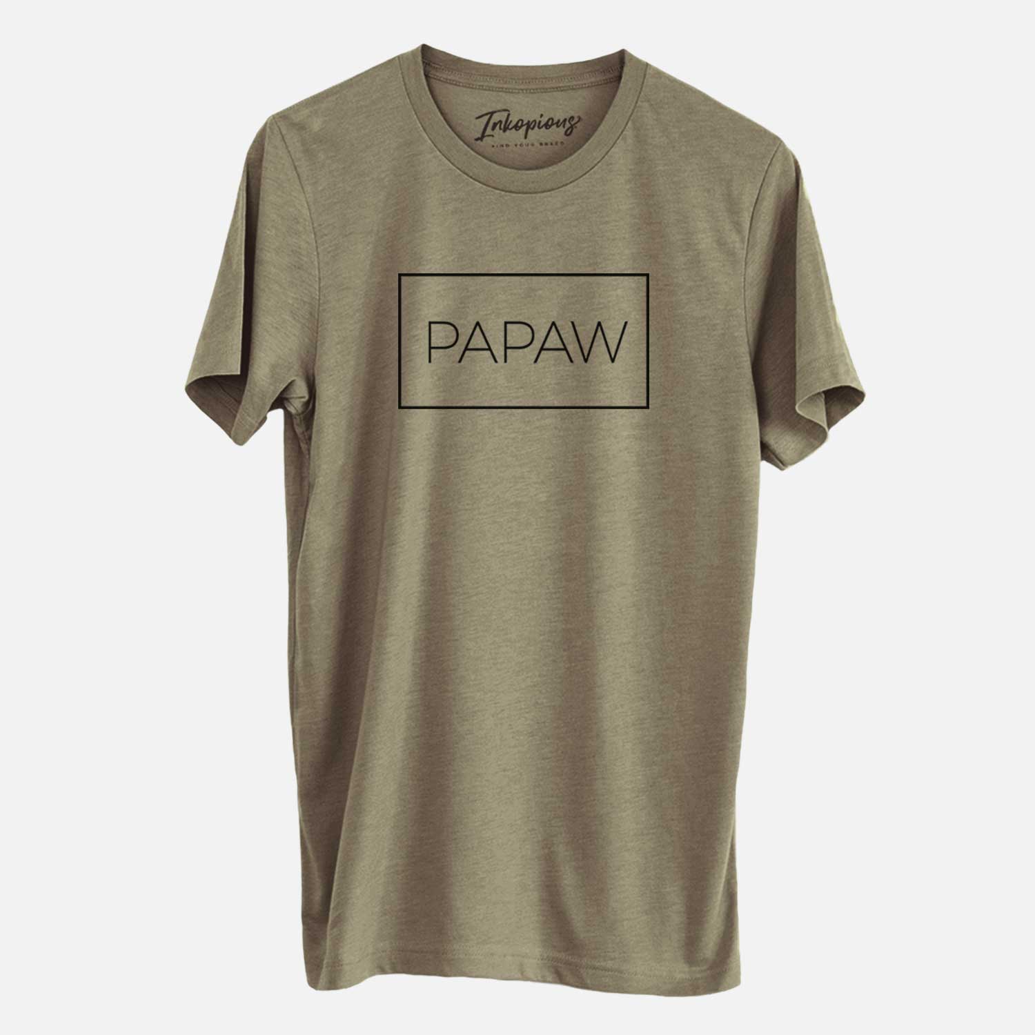 'Papaw Boxed - 1 Line' design on an Olive Unisex crewneck