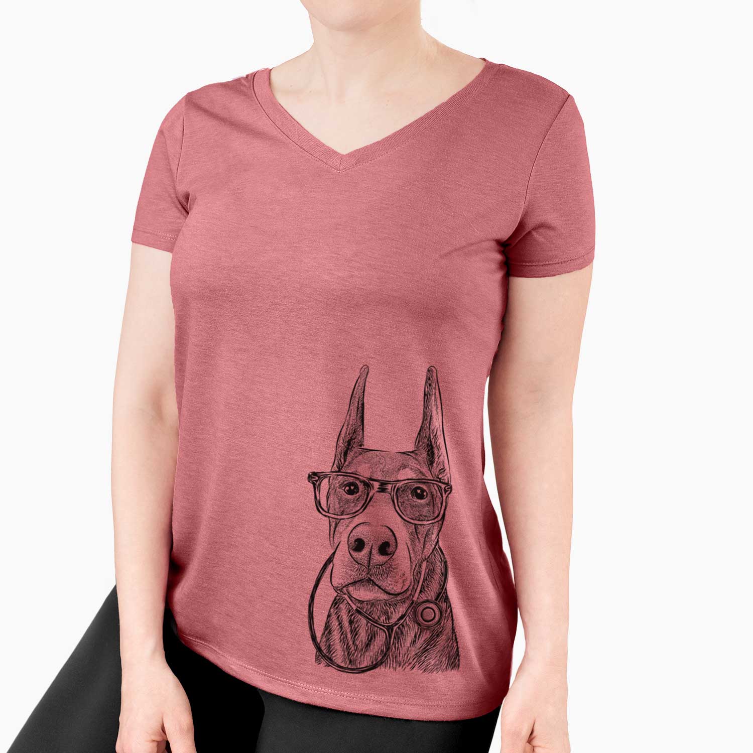 Luna the Doberman Pinscher - Women's V-neck Shirt