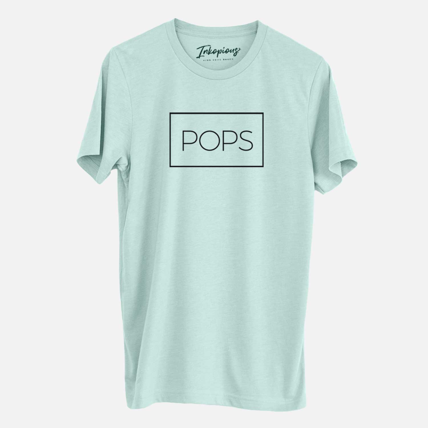 'Pops Boxed 1 line' design on a Heather Sage Unisex crewneck