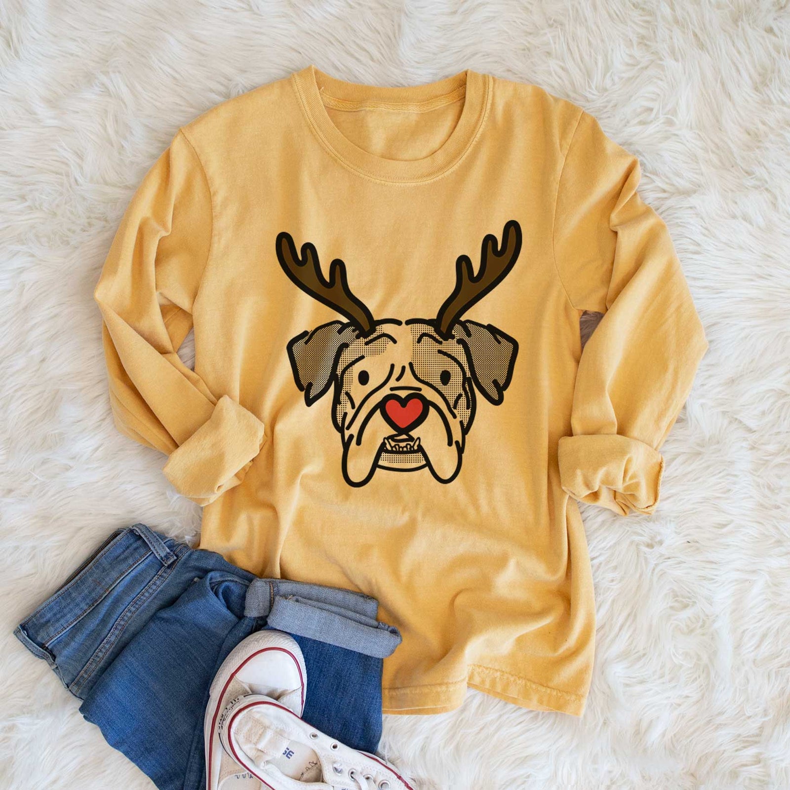 Red Nose English Bulldog - Bailey - Heavyweight 100% Cotton Long Sleeve