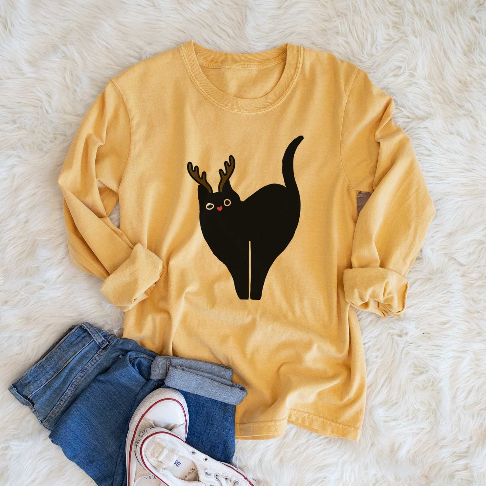 Red Nose Black Cat - Bella - Heavyweight 100% Cotton Long Sleeve