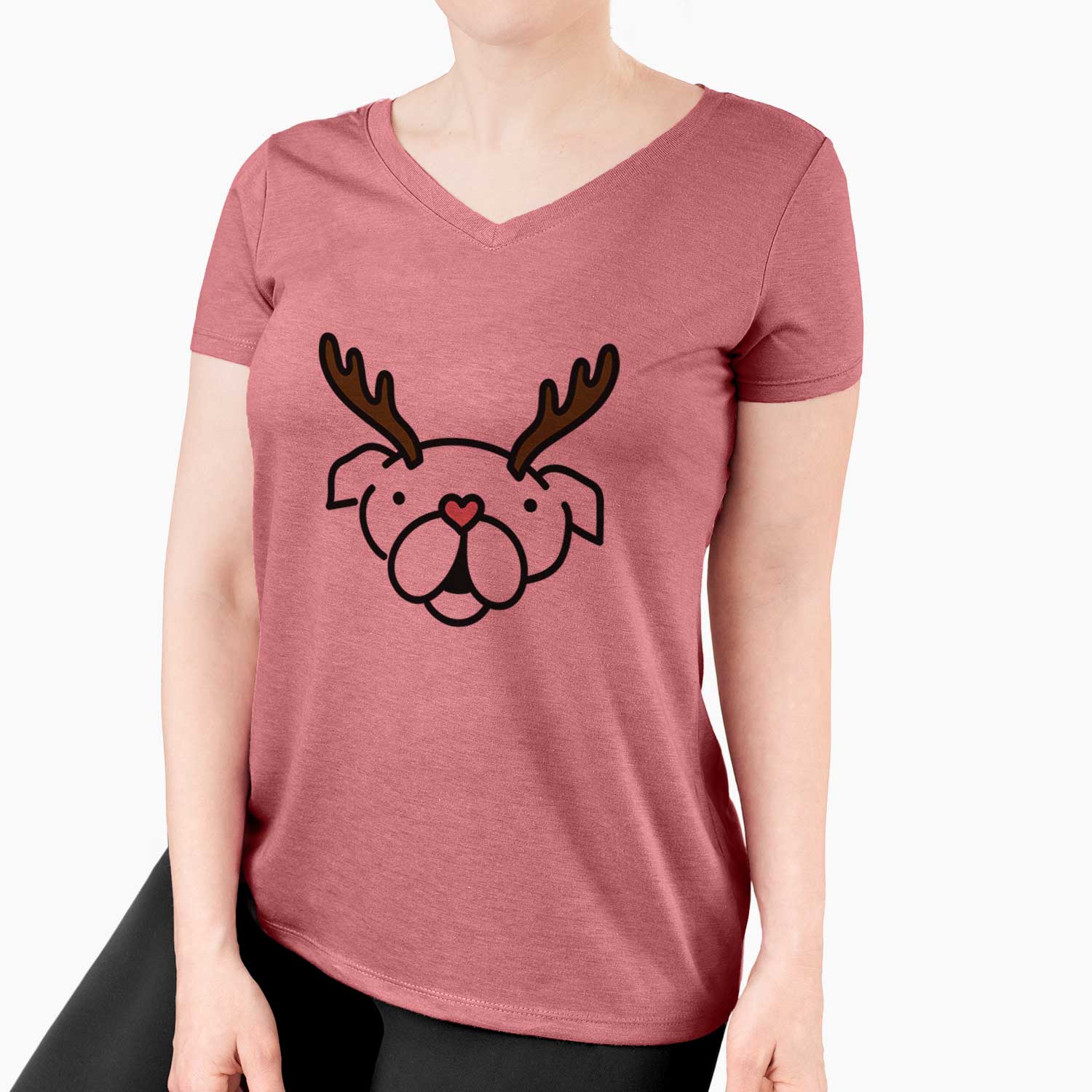 Red Nose English Bulldog - Women's V-neck Shirt