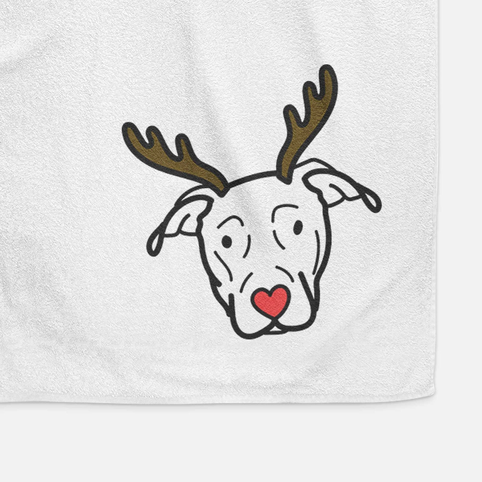 Minimalist line drawing of a Catahoula with reindeer antlers and a red nose on a decorative hand towel