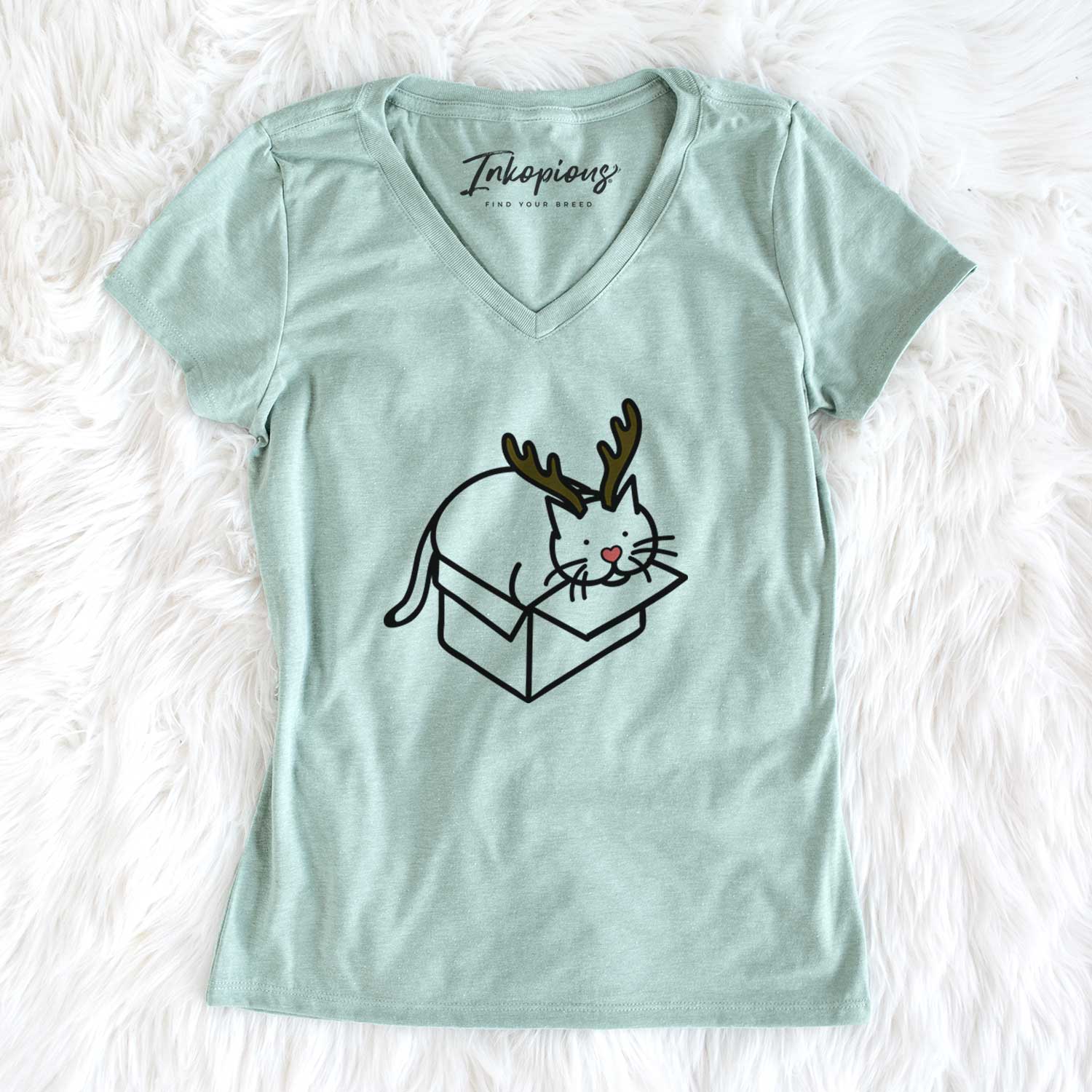 Red Nose Cat in a Box - Charlie - Women's V-neck Shirt