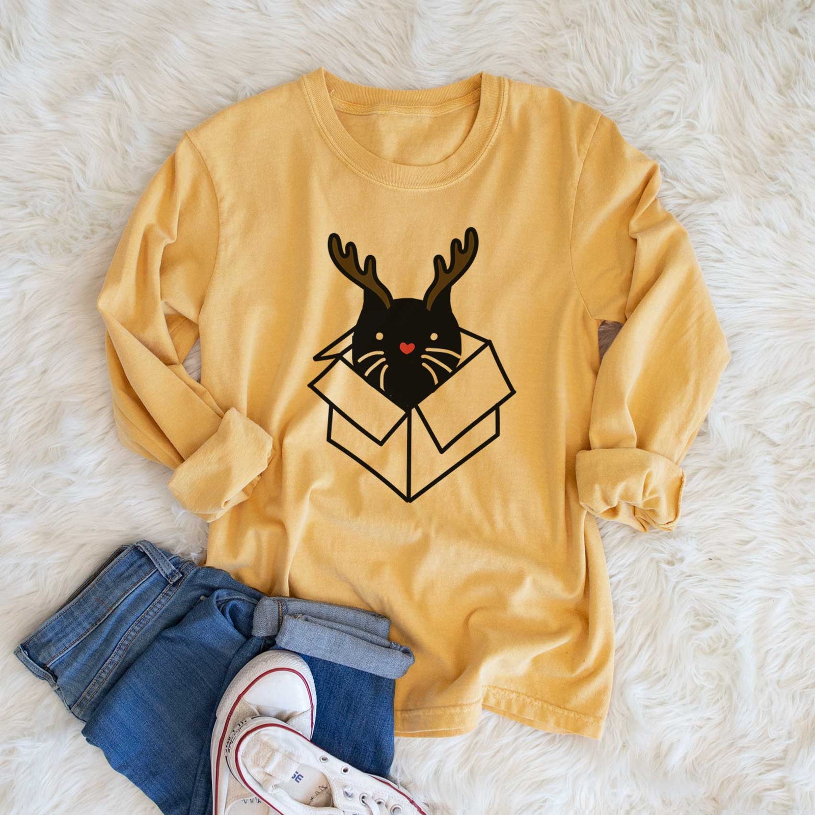 Red Nose Black Cat in a Box - Doc - Heavyweight 100% Cotton Long Sleeve