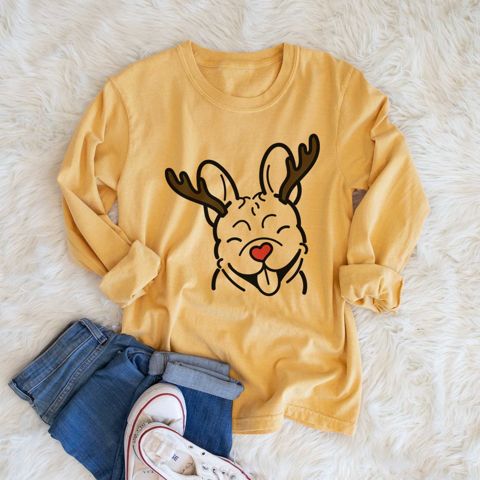 Red Nose French Bulldog - Heavyweight 100% Cotton Long Sleeve