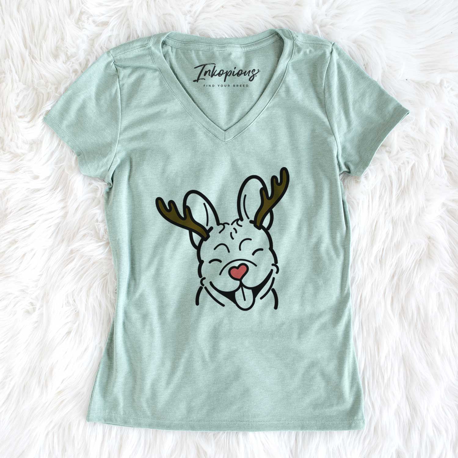 Red Nose French Bulldog - Women's V-neck Shirt