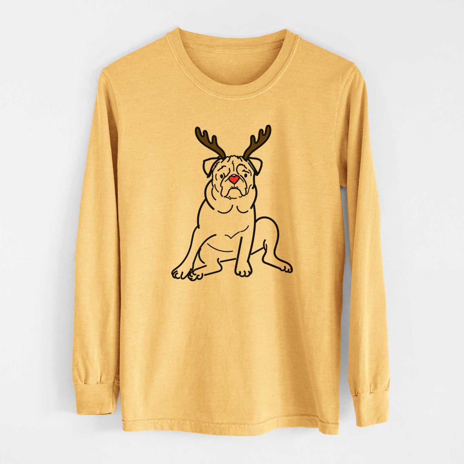Red Nose Pug - Rudy - Heavyweight 100% Cotton Long Sleeve