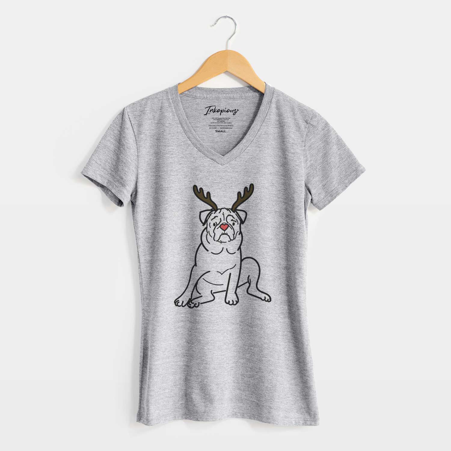 Red Nose Pug - Rudy - Women's V-neck Shirt