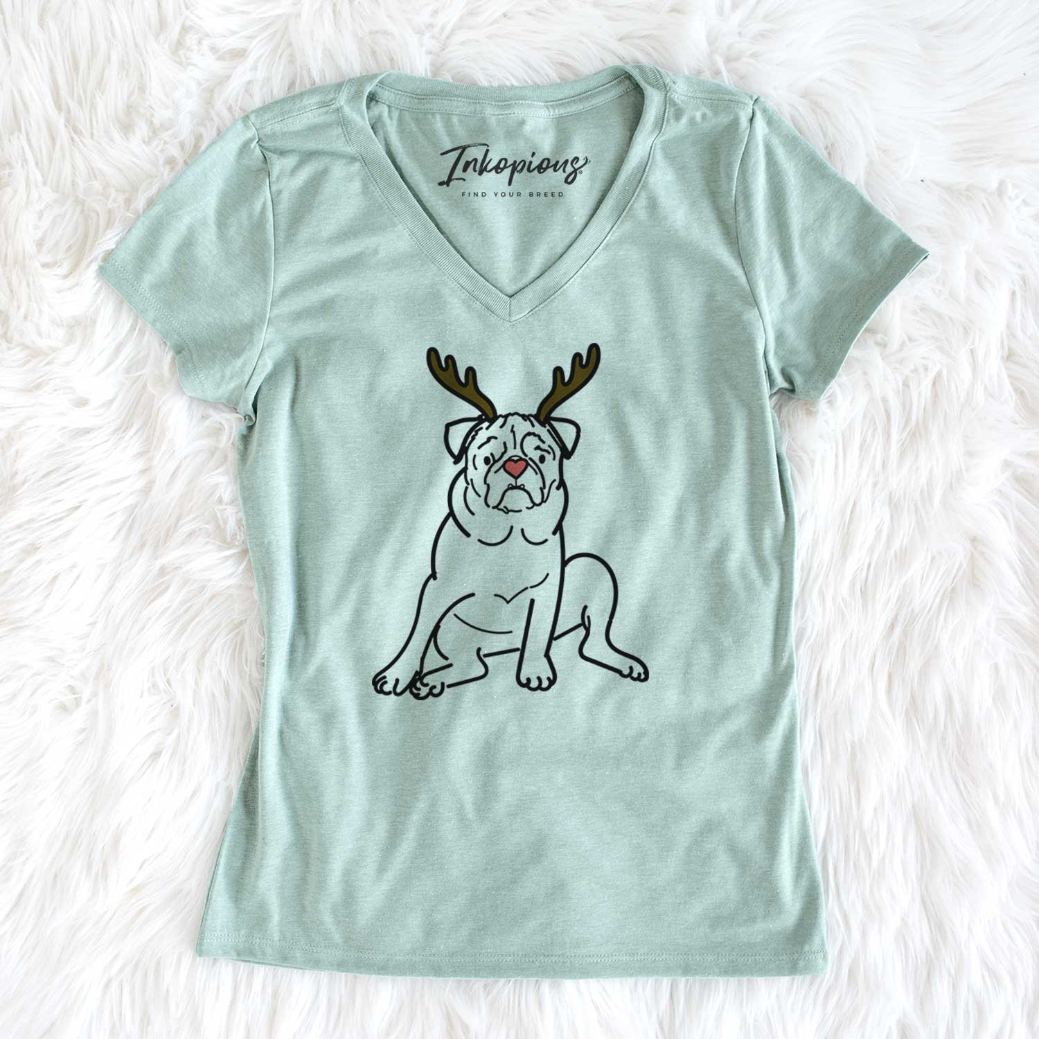 Red Nose Pug - Rudy - Women's V-neck Shirt