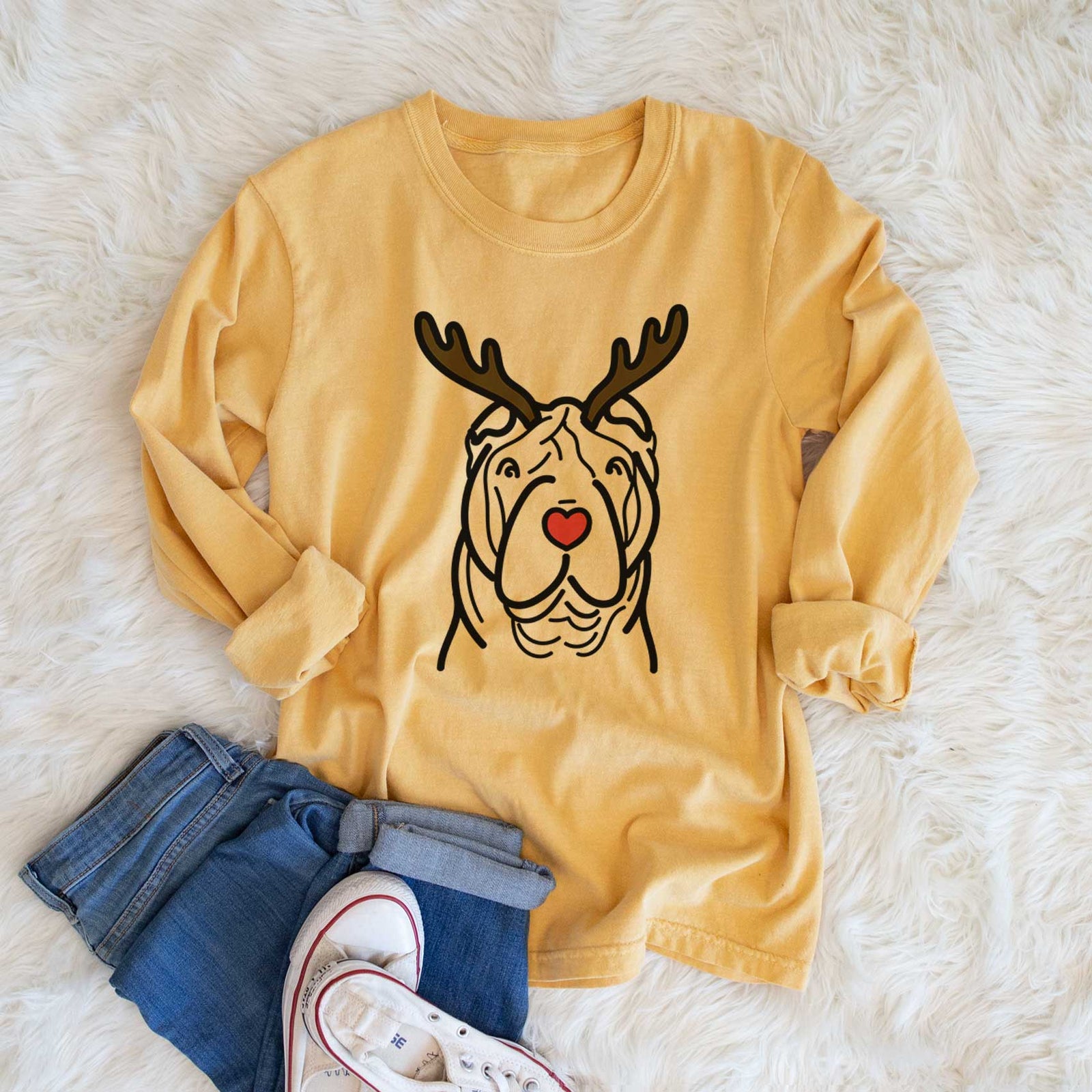 Red Nose Shar Pei - Heavyweight 100% Cotton Long Sleeve
