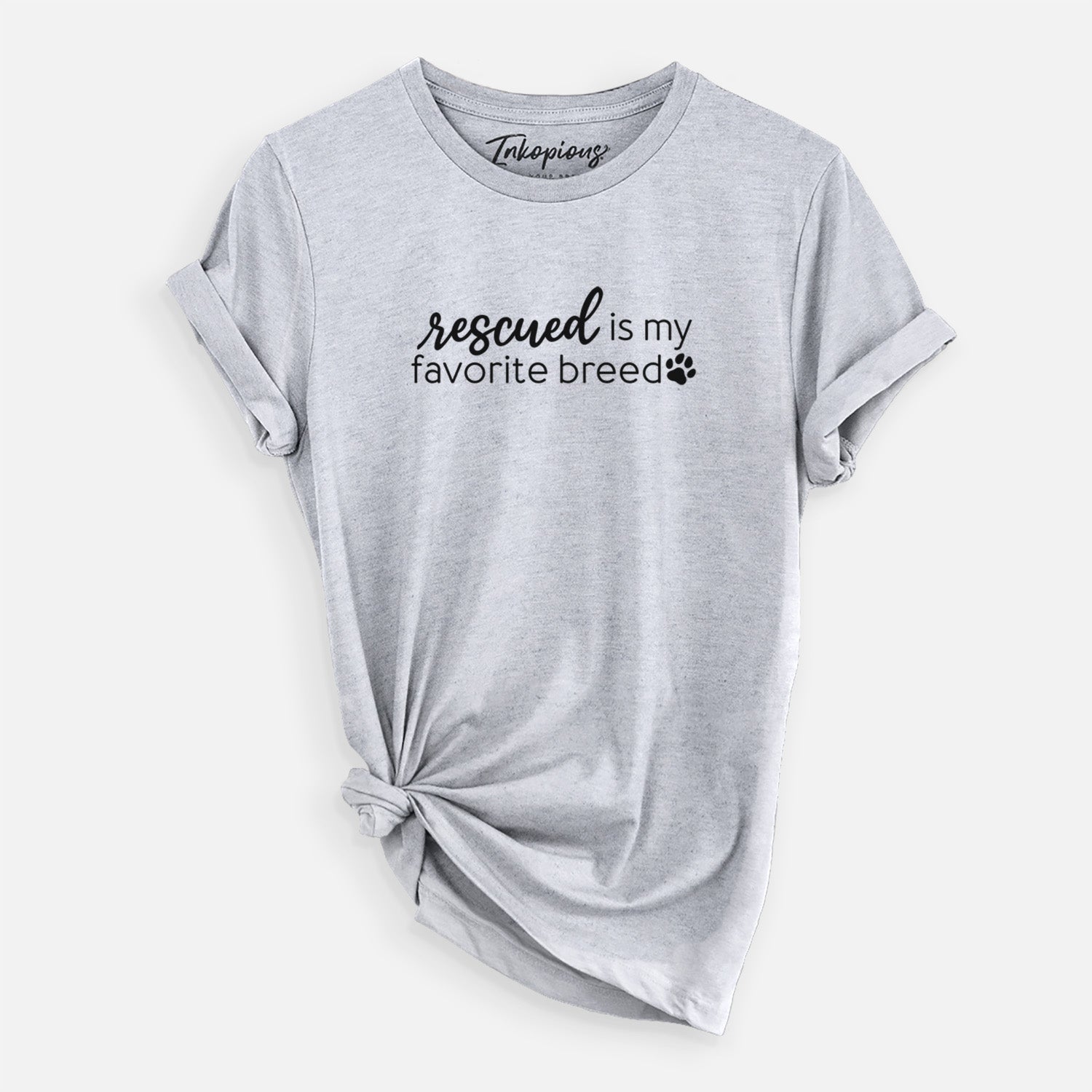 'Rescued is My Favorite Breed' design on a Grey Unisex crewneck