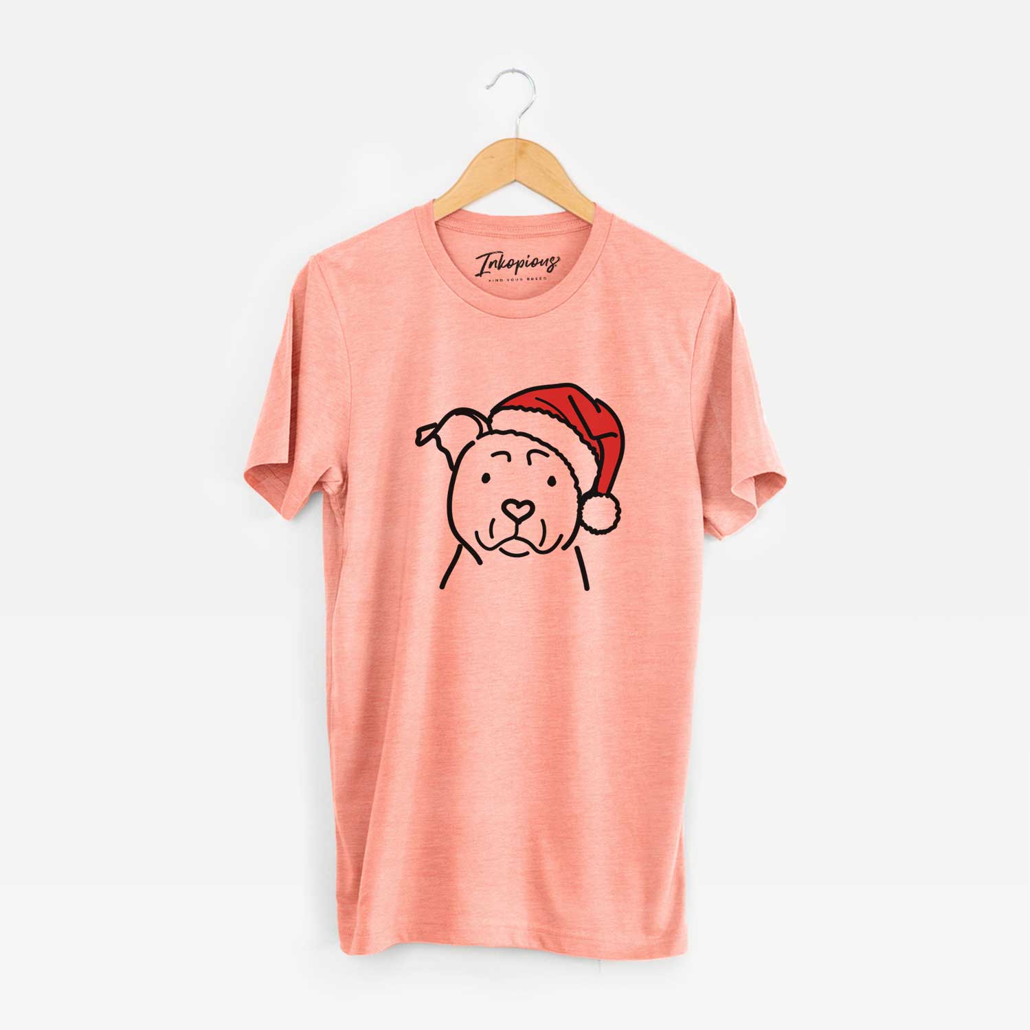 Minimalist line drawing of an American Staffordshire Terrier wearing a Santa hat on a Sunset Unisex crewneck