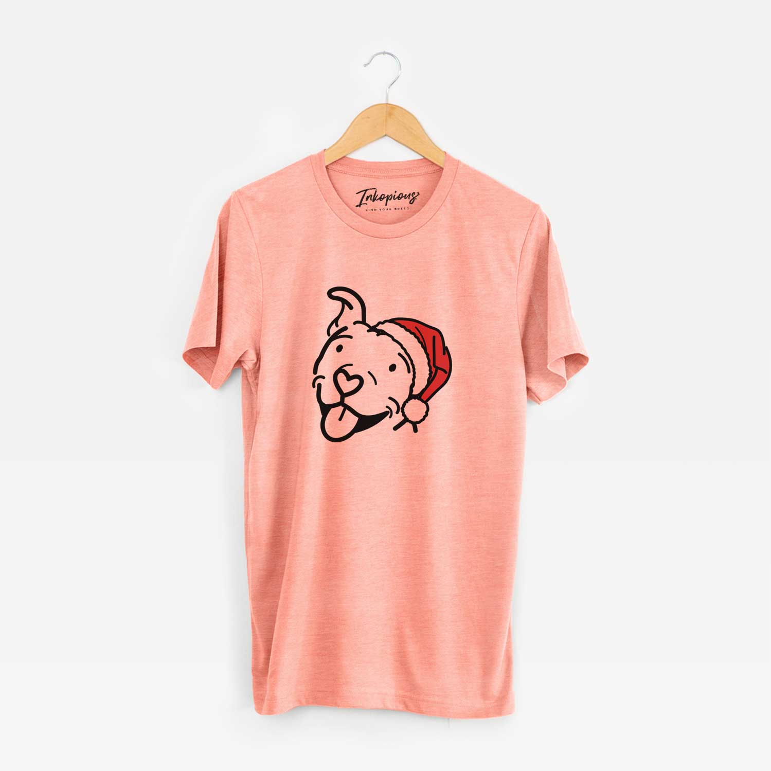 Minimalist line drawing of Arlo the Pitbull wearing a Santa hat on a Sunset Unisex crewneck