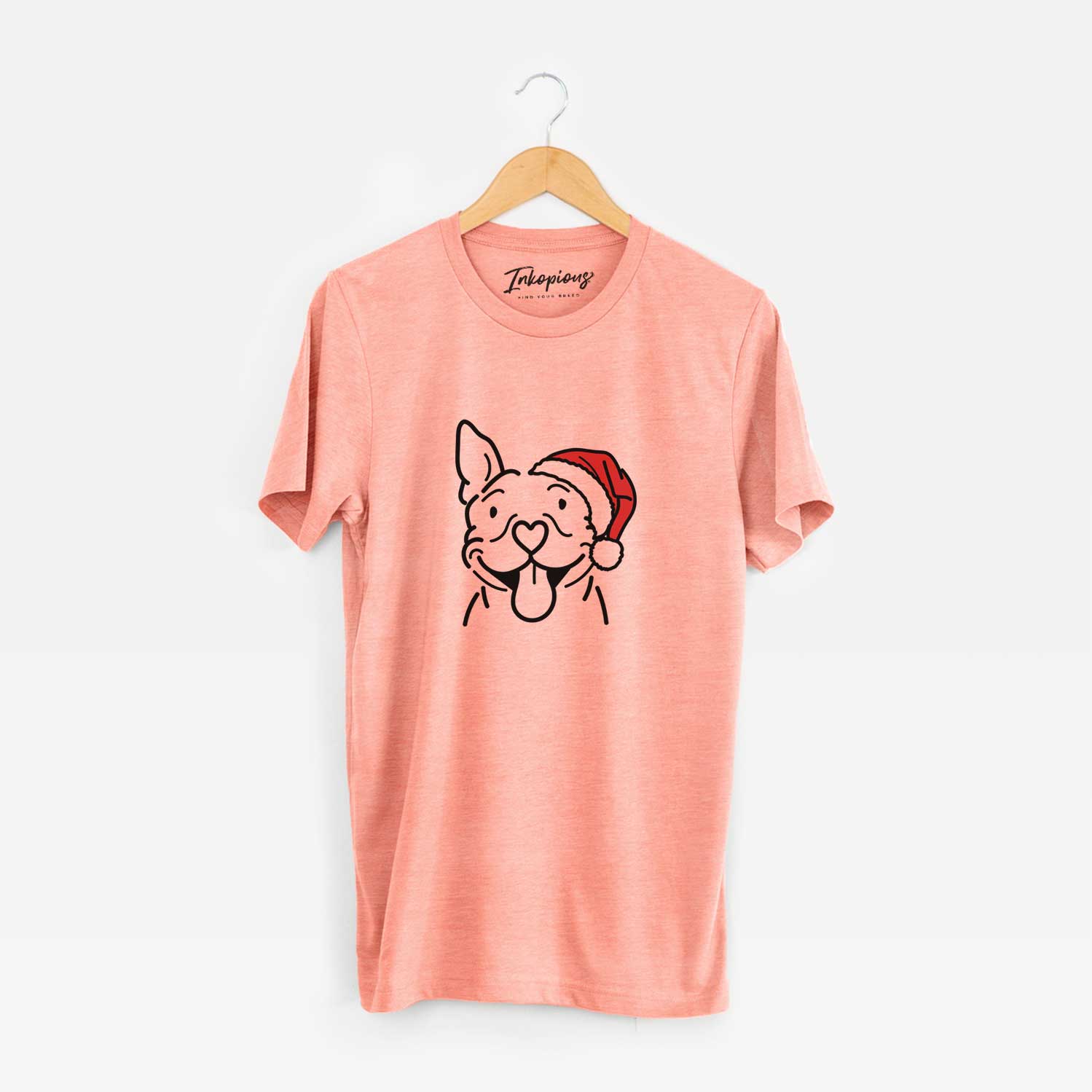Minimalist line drawing of Basil the Pitbull wearing a Santa hat on a Sunset Unisex crewneck