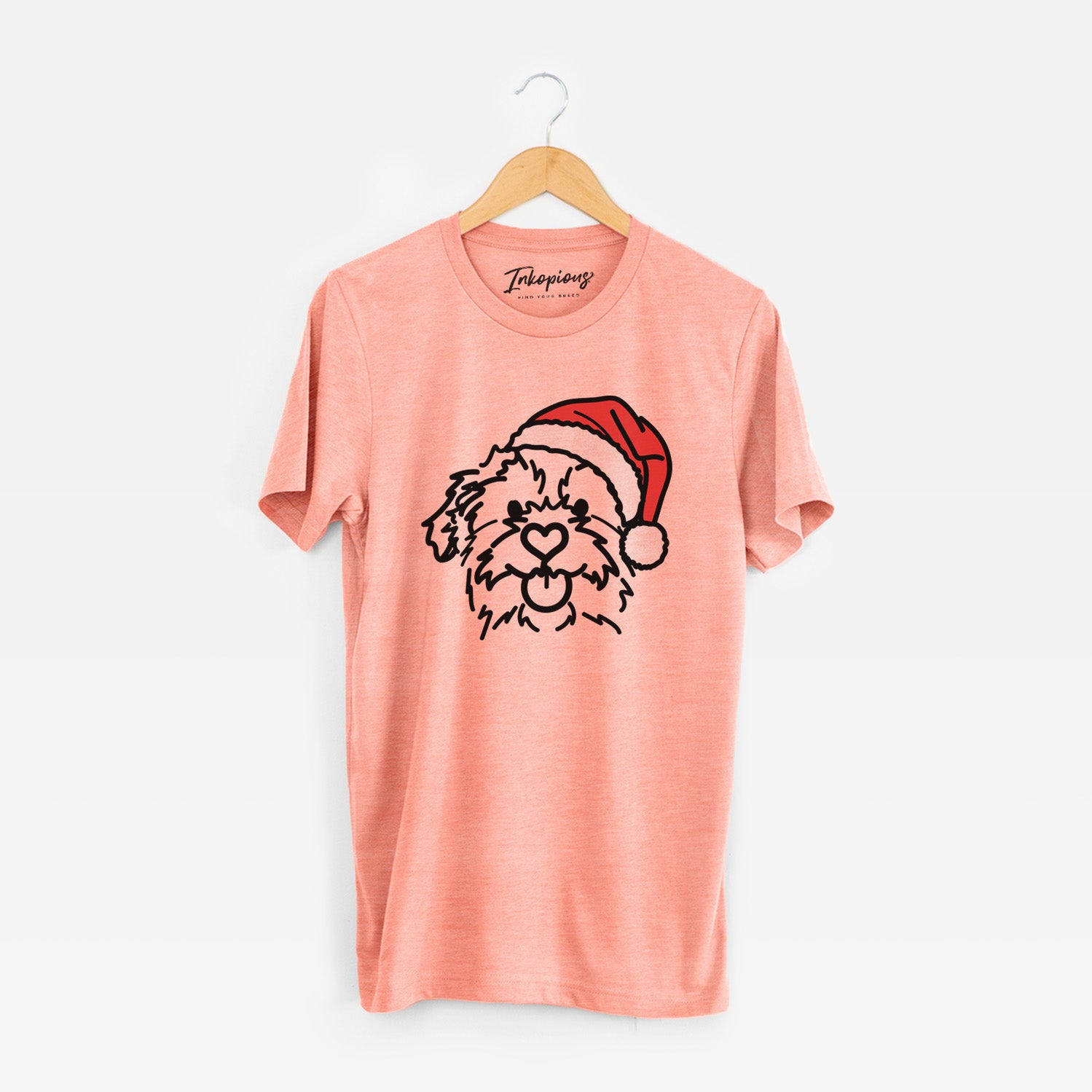 Minimalist line drawing of Bea the Mixed Breed wearing a Santa hat on a Sunset Unisex crewneck
