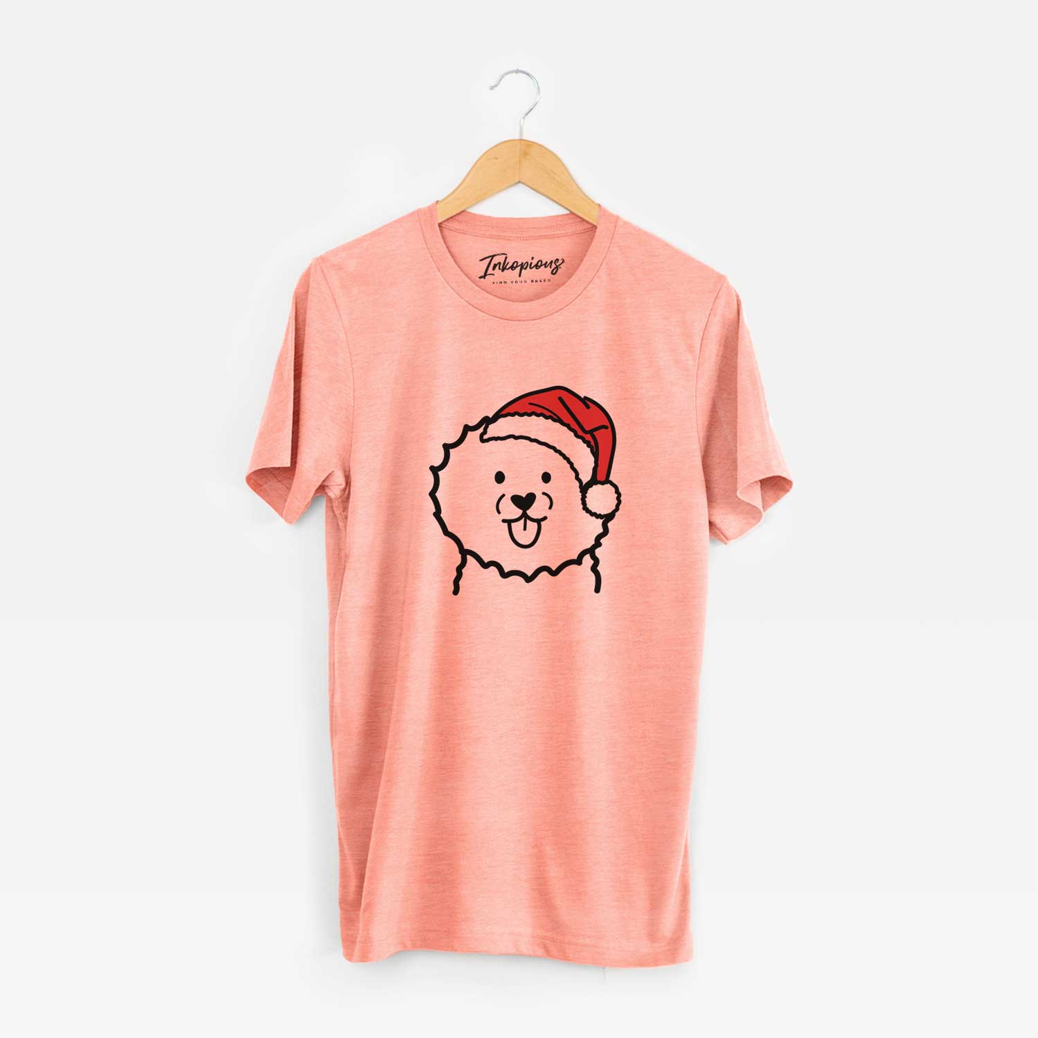 Minimalist line drawing of a Bichon Frise wearing a Santa hat on a Sunset Unisex crewneck