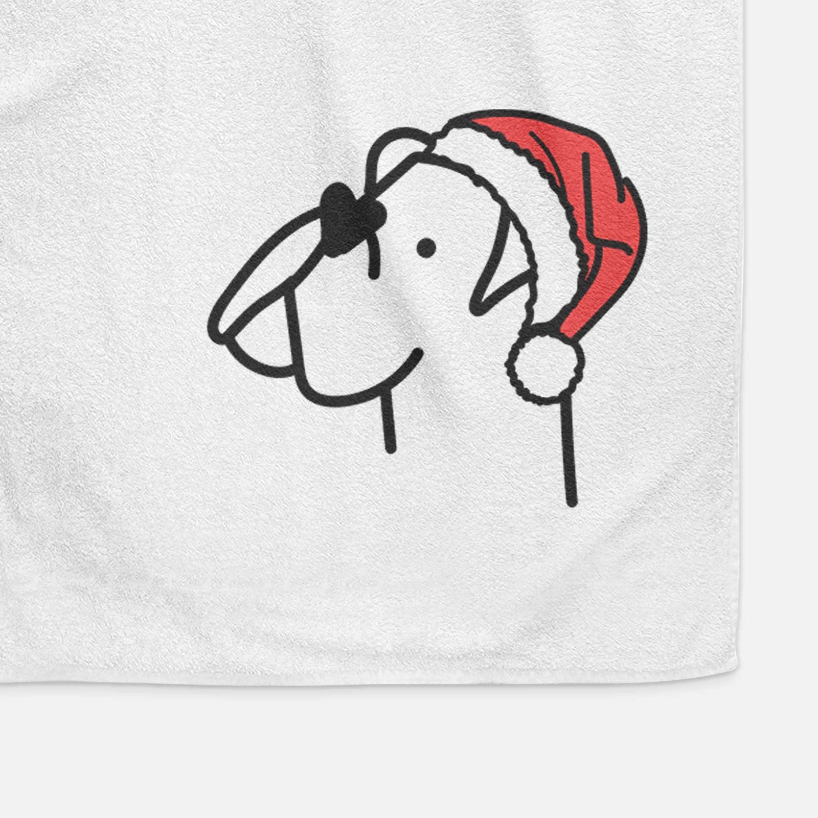 Minimalist line drawing of a Boxer wearing a Santa hat on a decorative hand towel