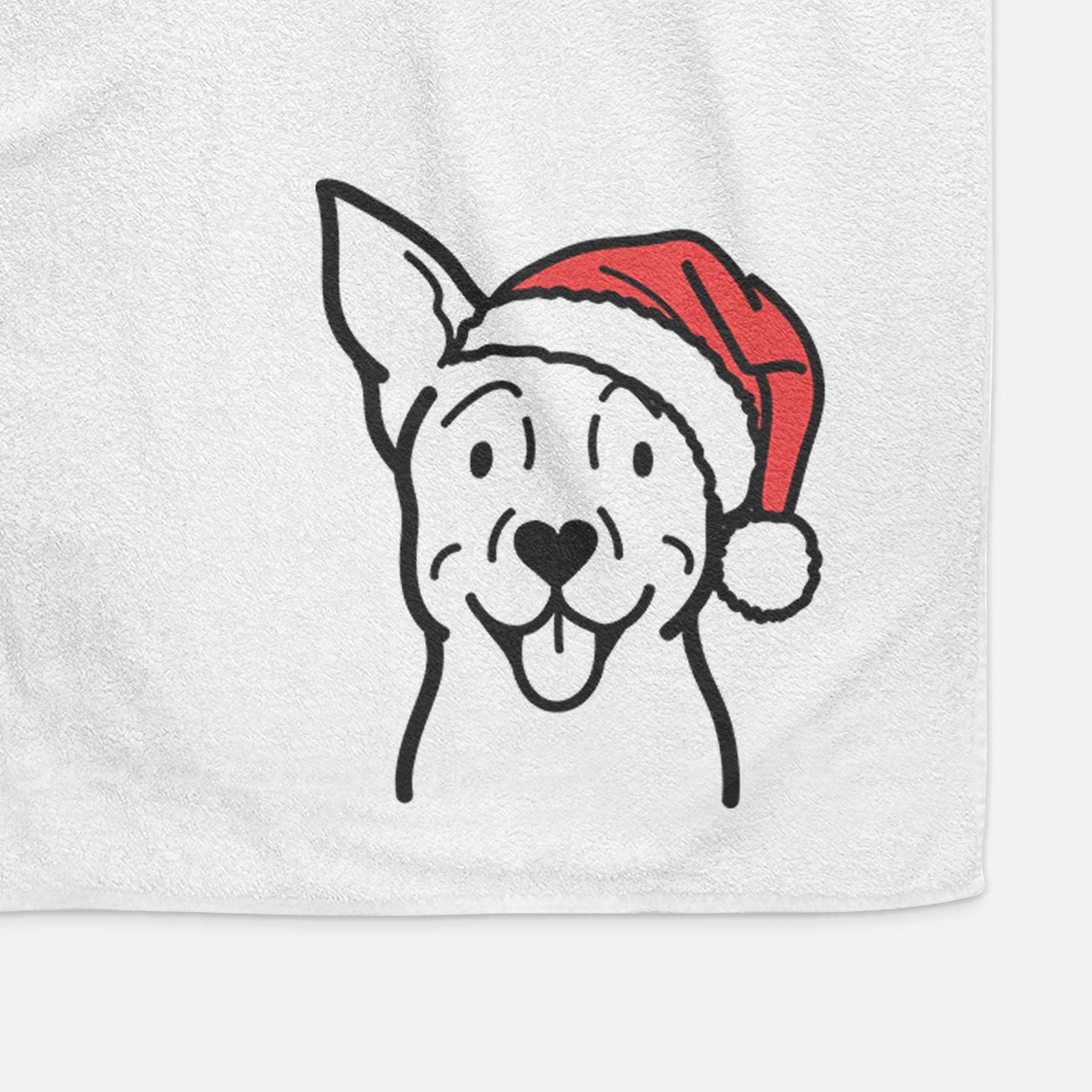 Minimalist line drawing of a Carolina Dog wearing a Santa hat on a decorative hand towel