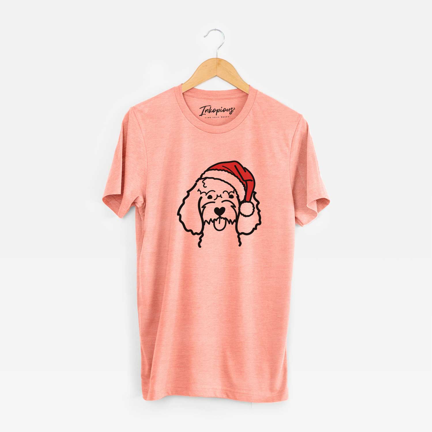 Minimalist line drawing of a Cockapoo wearing a Santa hat on a Sunset Unisex crewneck