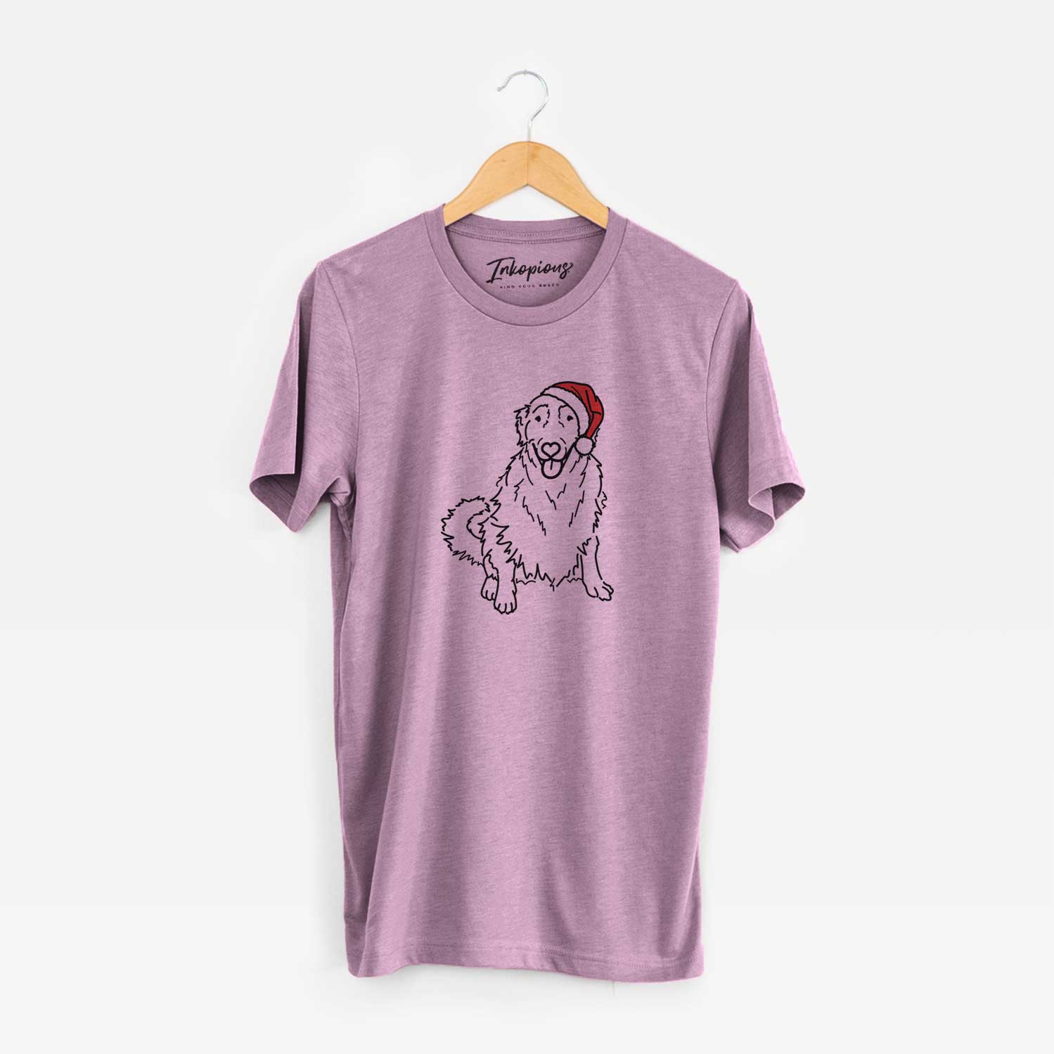 Minimalist line drawing of Daisy the Golden Retriever wearing a Santa hat on an Orchid Unisex crewneck