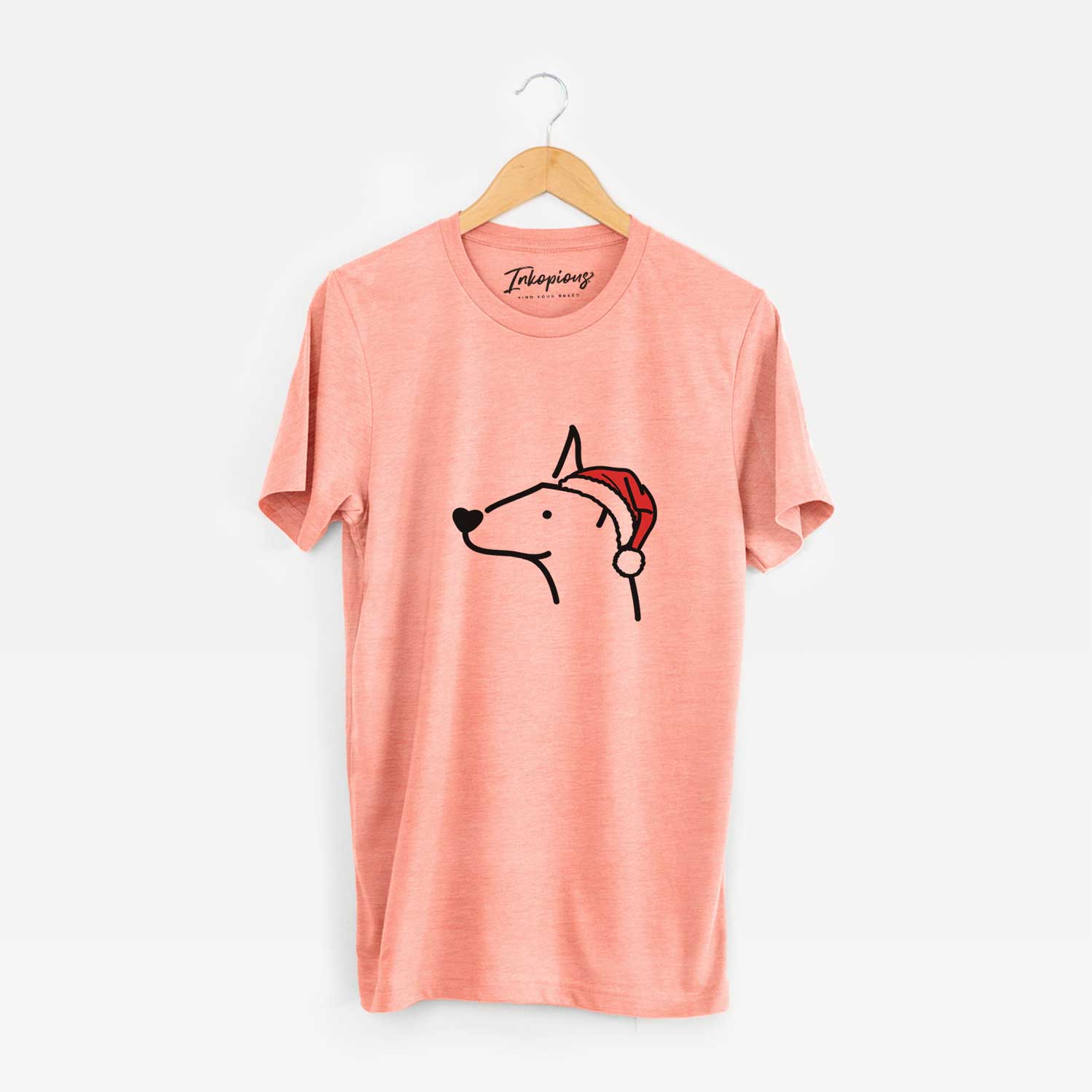 Minimalist line drawing of a Doberman Pinscher wearing a Santa hat on a Sunset Unisex crewneck