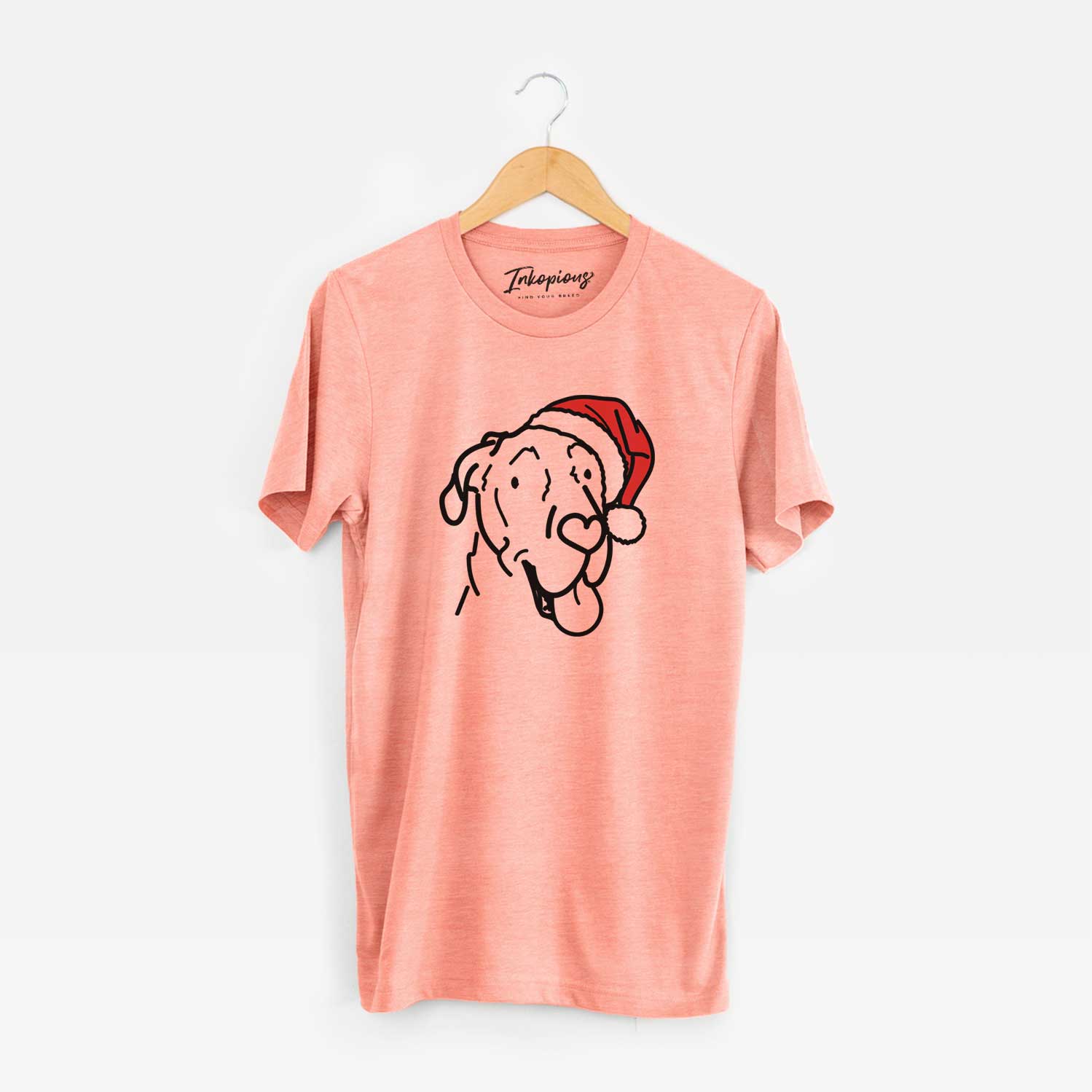 Minimalist line drawing of Duncan the Great Dane wearing a Santa hat on a Sunset Unisex crewneck
