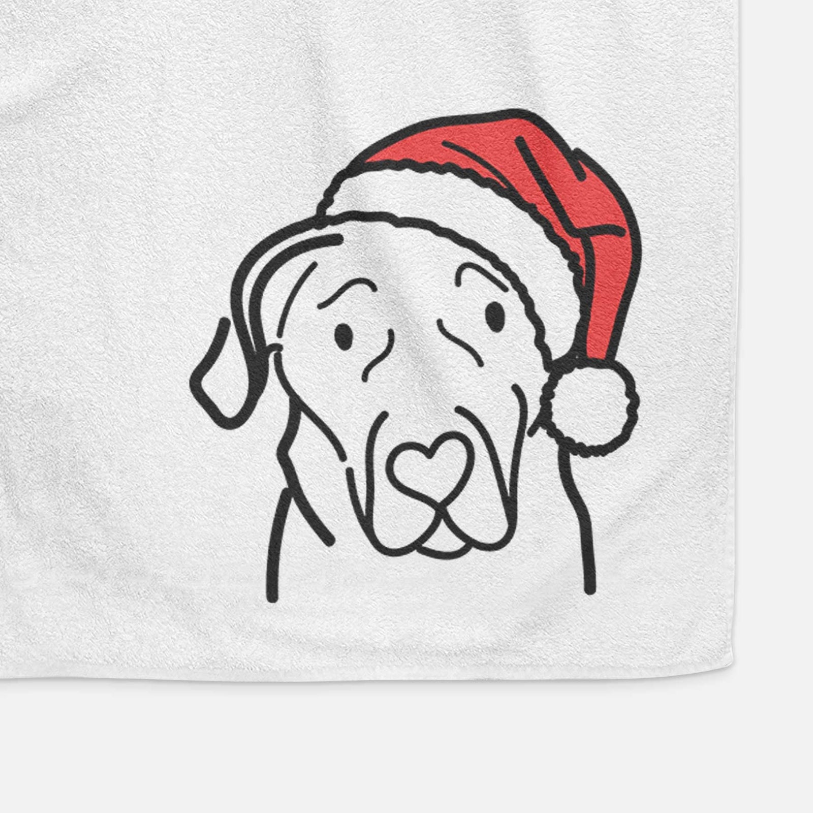 Minimalist line drawing of an English Labrador wearing a Santa hat on a decorative hand towel
