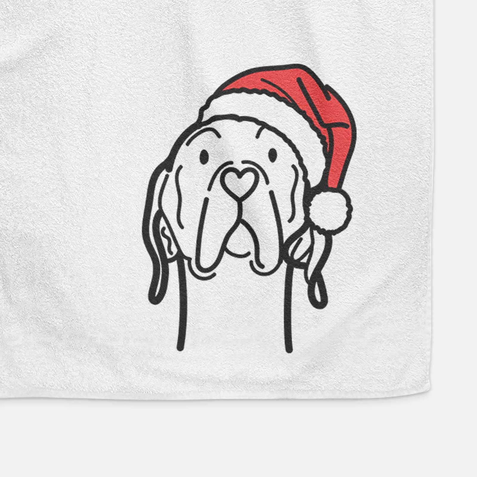 Minimalist line drawing of an English Pointer wearing a Santa hat on a decorative hand towel