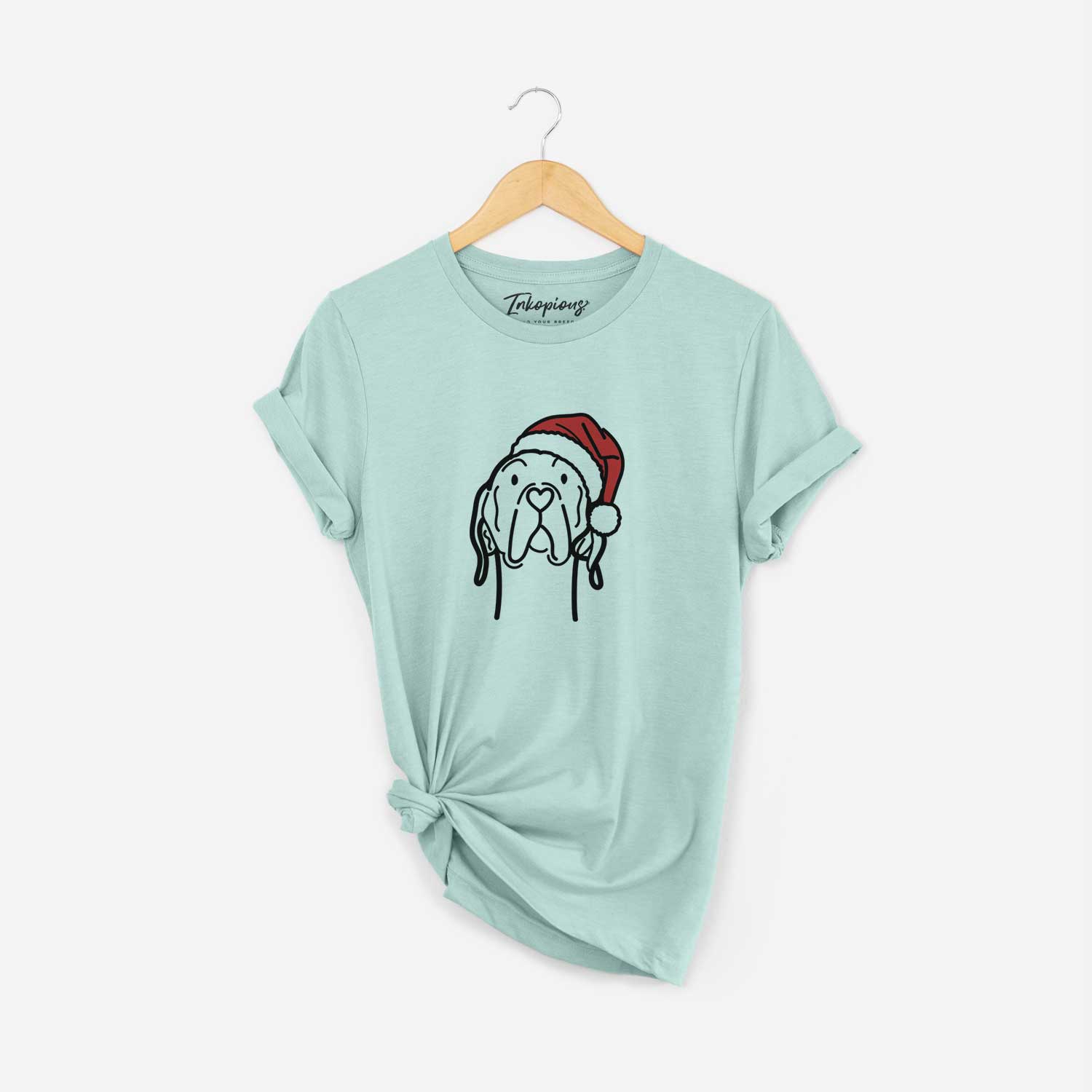 Minimalist line drawing of an English Pointer wearing a Santa hat on a Heather Sage Unisex crewneck