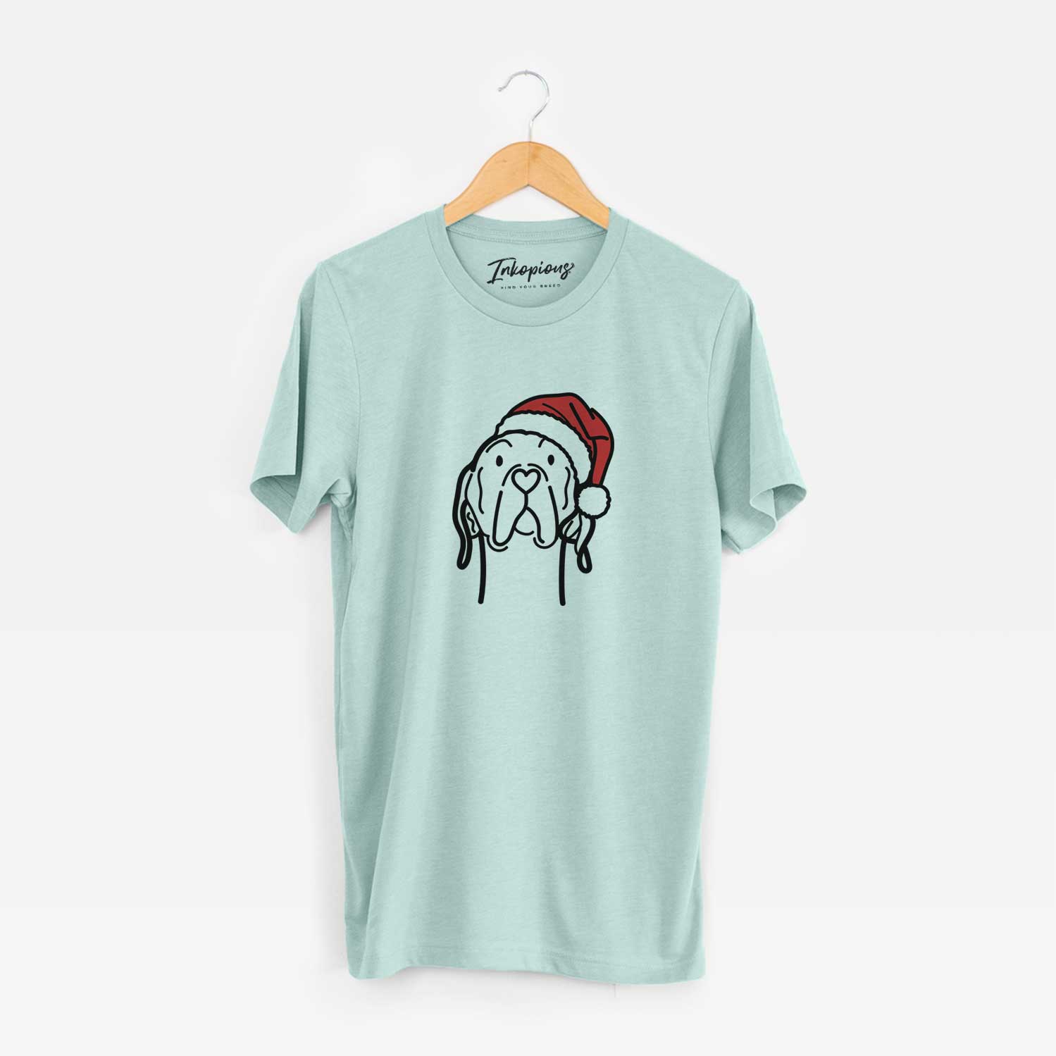Minimalist line drawing of an English Pointer wearing a Santa hat on a Heather Sage Unisex crewneck