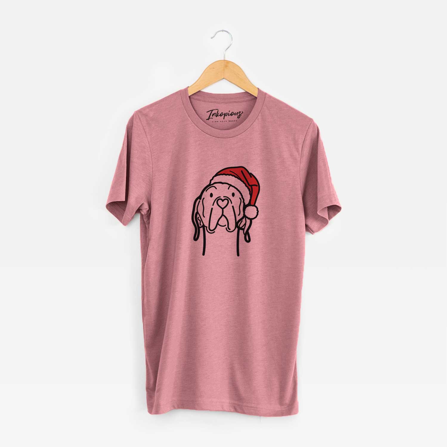 Minimalist line drawing of an English Pointer wearing a Santa hat on a Mauve Unisex crewneck