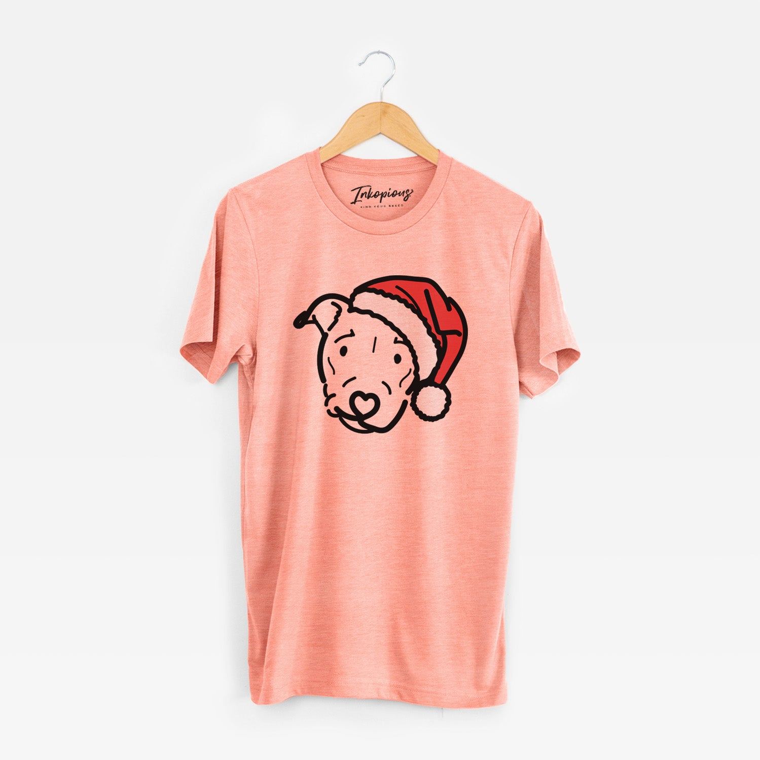 Minimalist line drawing of Ernie the Pitbull Mix wearing a Santa hat on a Sunset Unisex crewneck