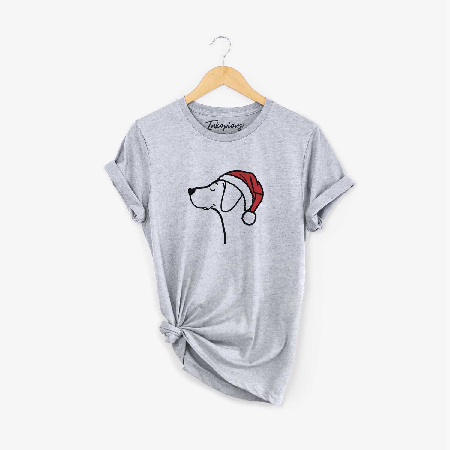 Minimalist line drawing of a German Shorthaired Pointer wearing a Santa hat on a Grey Unisex crewneck