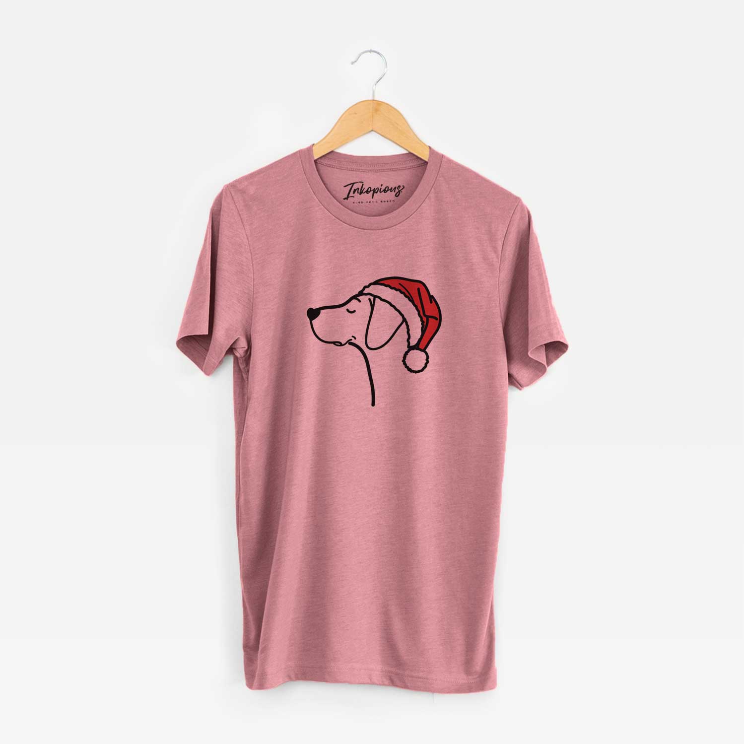 Minimalist line drawing of a German Shorthaired Pointer wearing a Santa hat on a Mauve Unisex crewneck