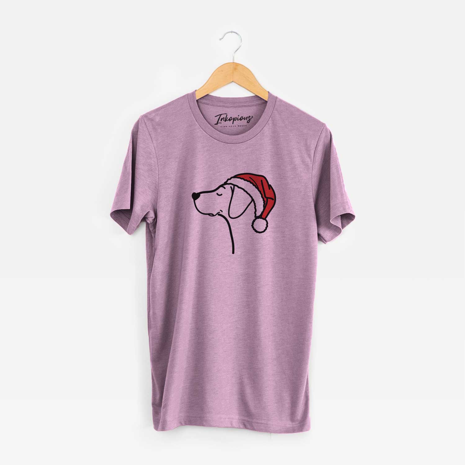 Minimalist line drawing of a German Shorthaired Pointer wearing a Santa hat on an Orchid Unisex crewneck