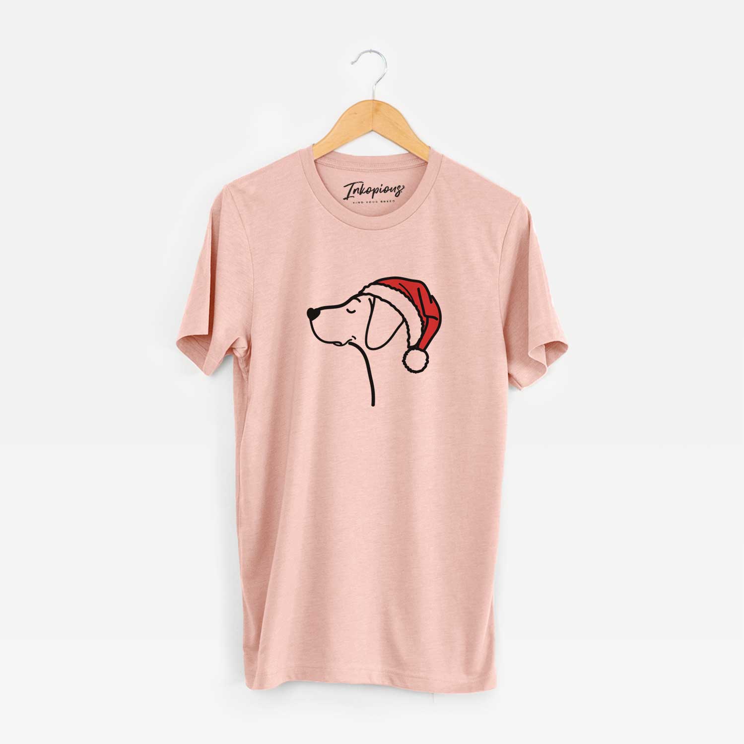 Minimalist line drawing of a German Shorthaired Pointer wearing a Santa hat on a Peach Unisex crewneck