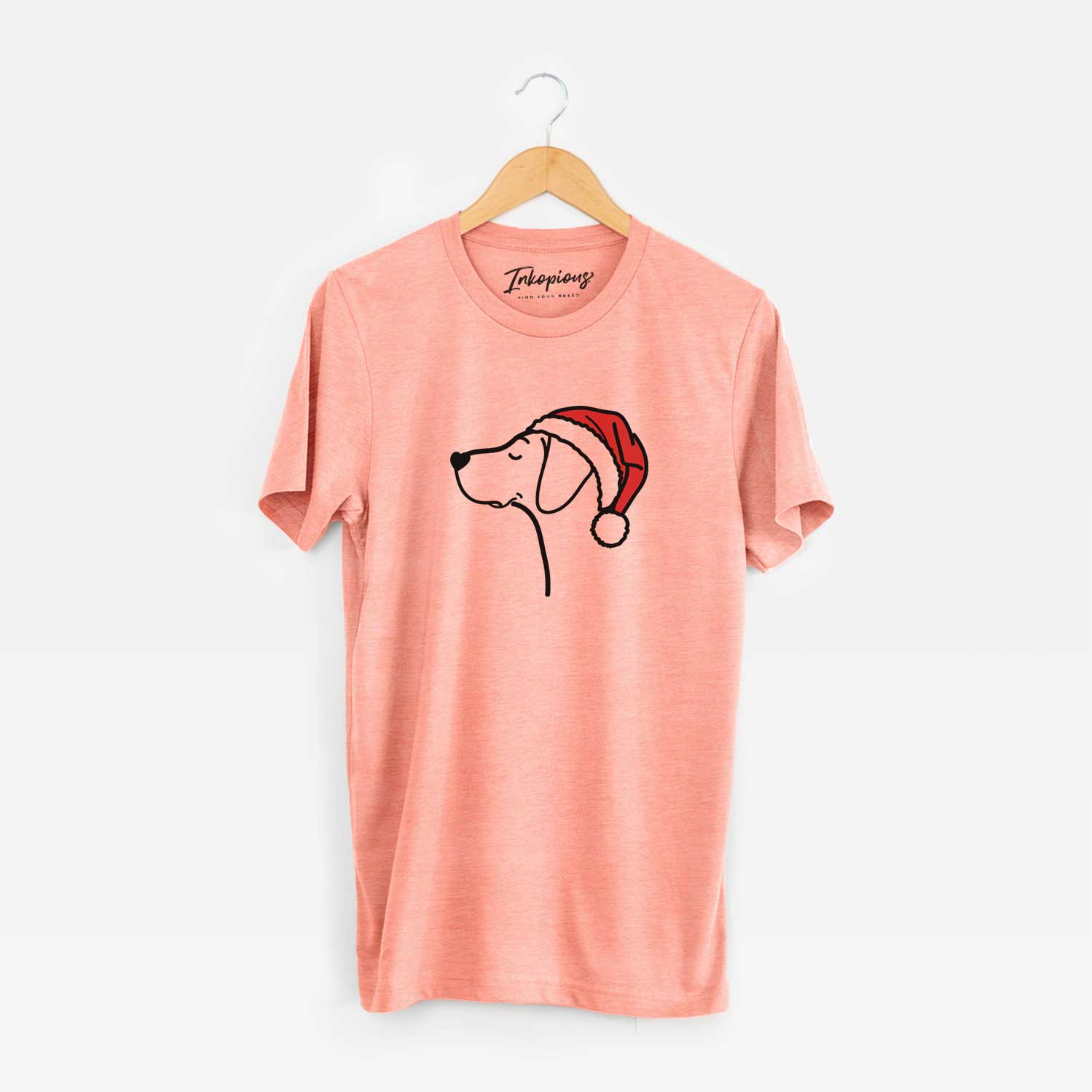 Minimalist line drawing of a German Shorthaired Pointer wearing a Santa hat on a Sunset Unisex crewneck