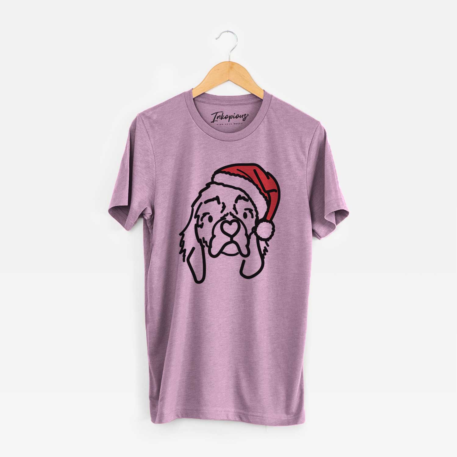 Minimalist line drawing of GiGi the Cocker Spaniel wearing a Santa hat on an Orchid Unisex crewneck