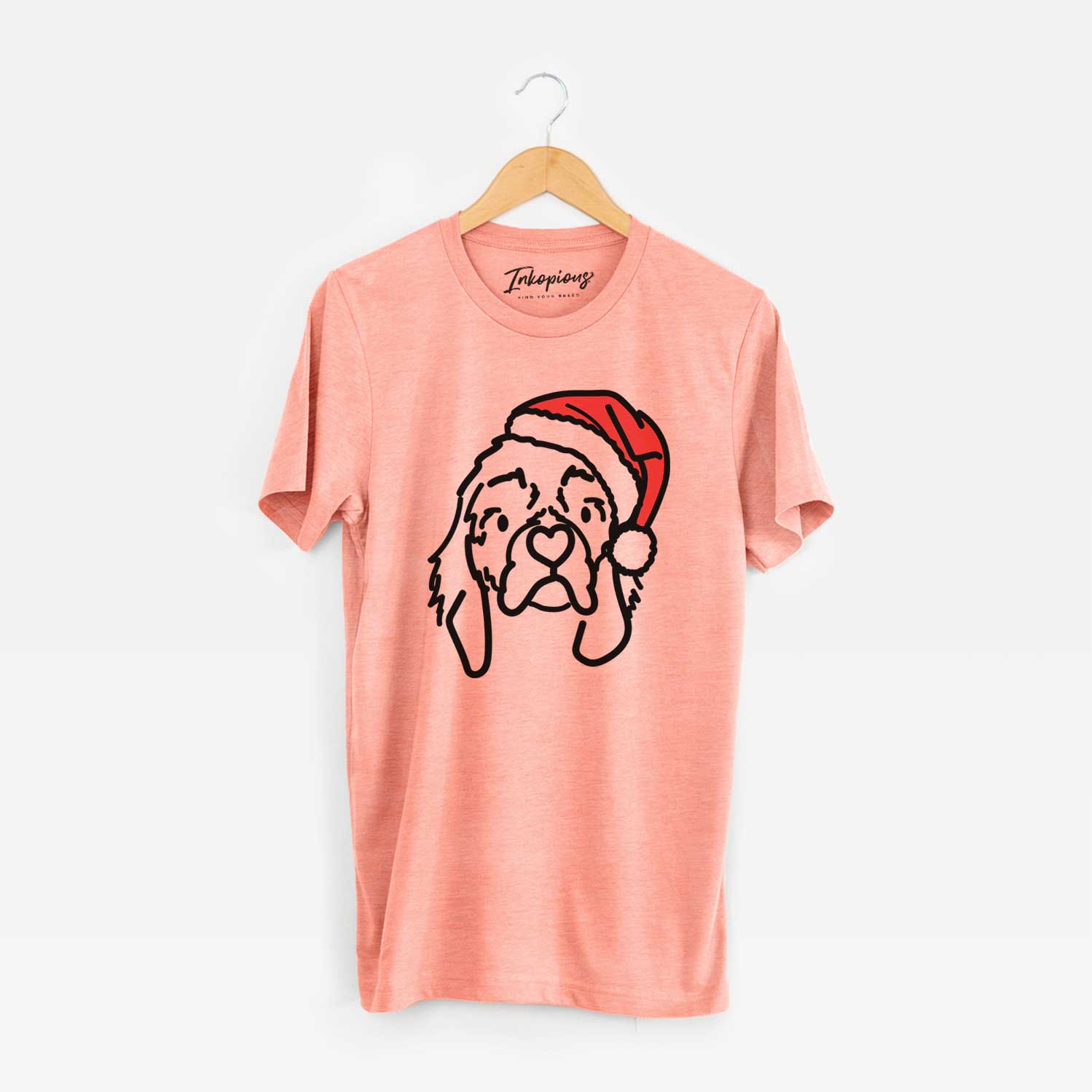 Minimalist line drawing of GiGi the Cocker Spaniel wearing a Santa hat on a Sunset Unisex crewneck