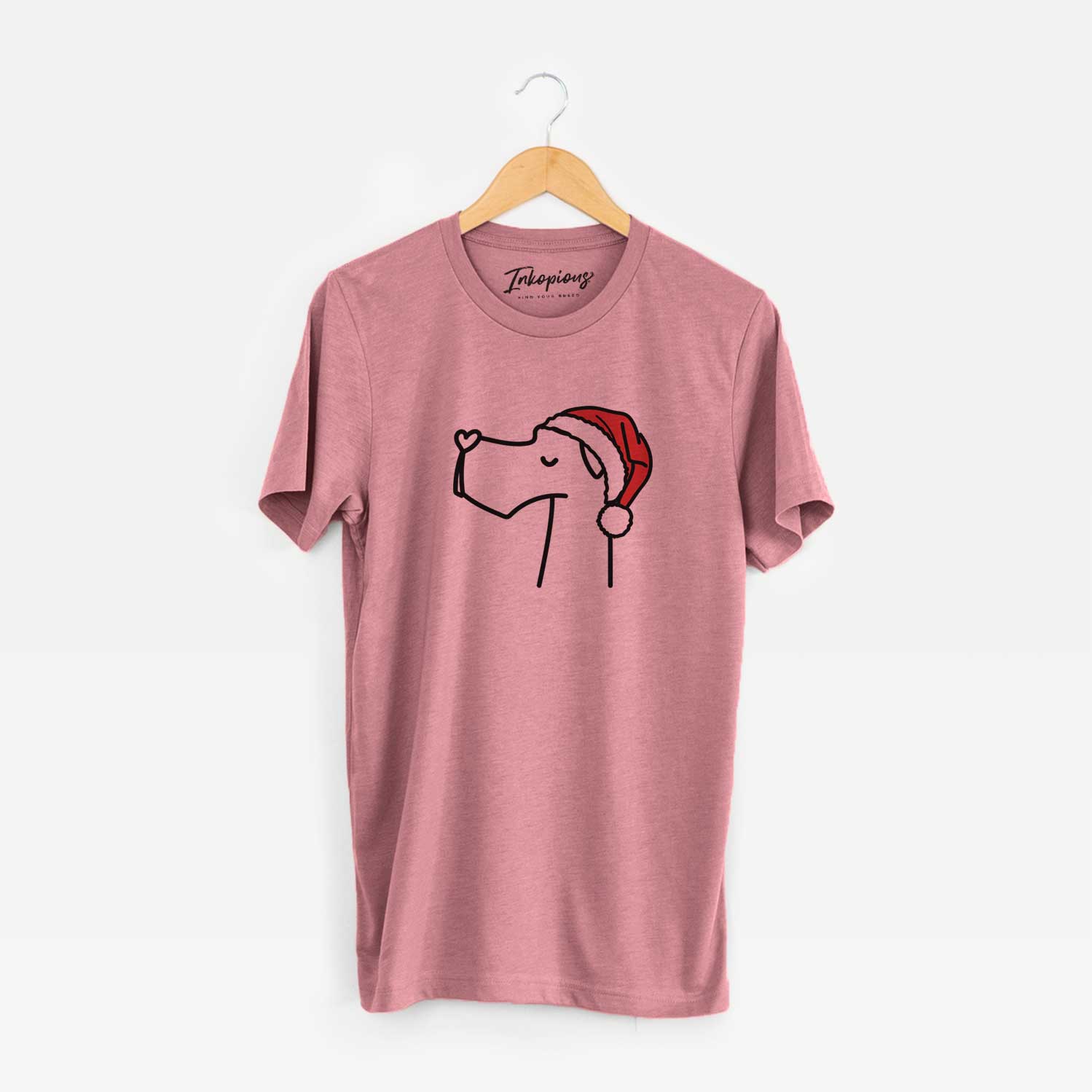 Minimalist line drawing of a Great Dane wearing a Santa hat on a Mauve Unisex crewneck