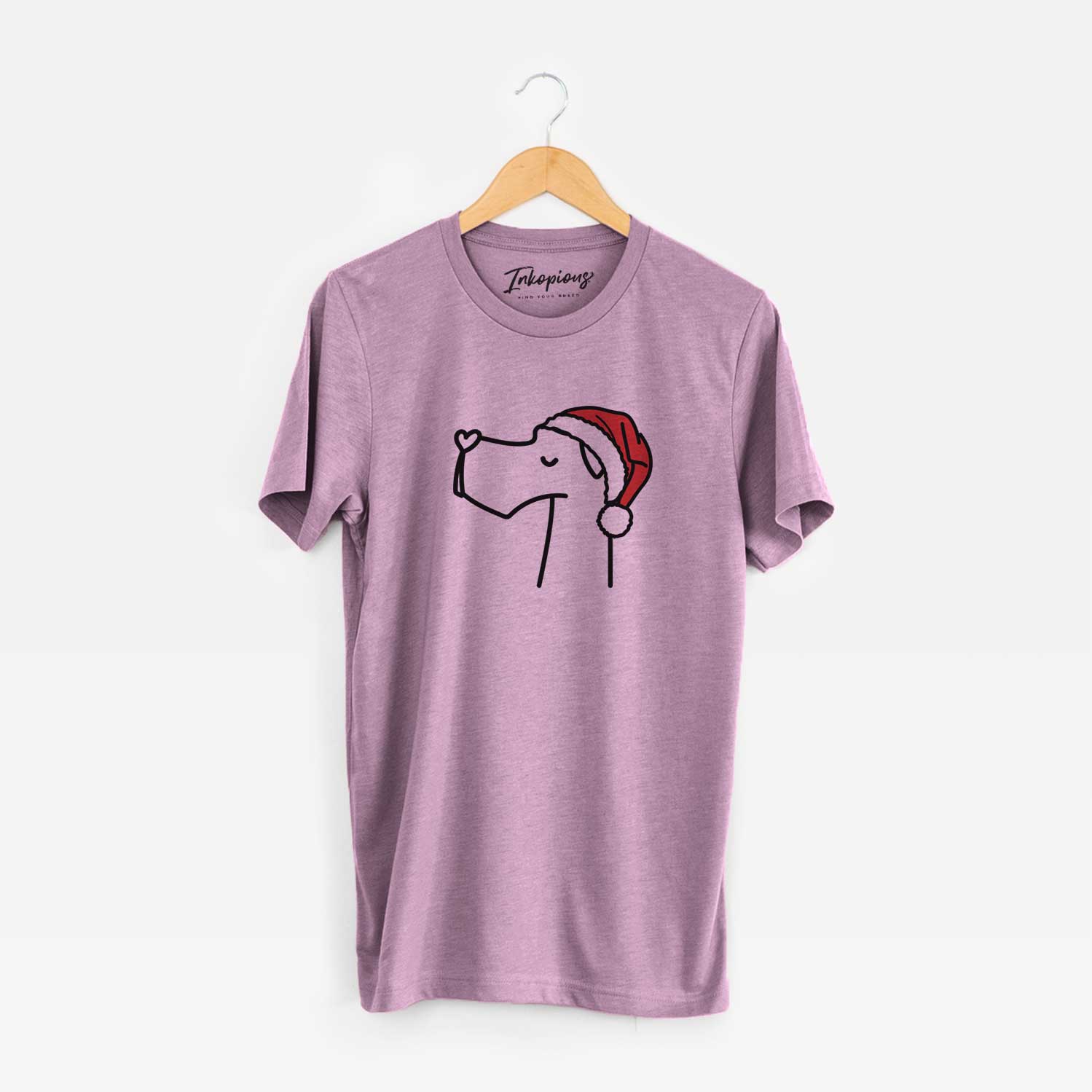 Minimalist line drawing of a Great Dane wearing a Santa hat on an Orchid Unisex crewneck