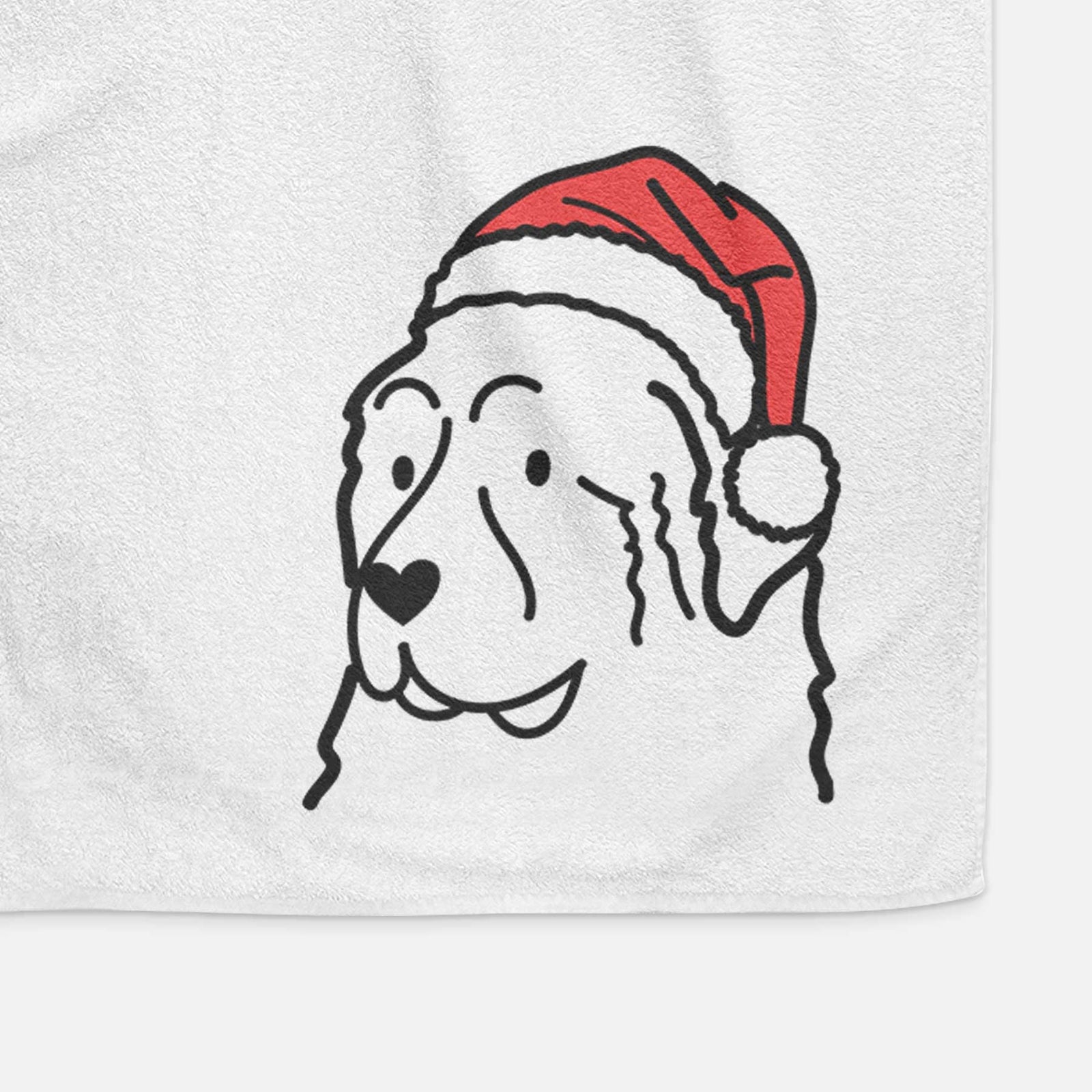 Minimalist line drawing of a Great Pyrenees wearing a Santa hat on a decorative hand towel