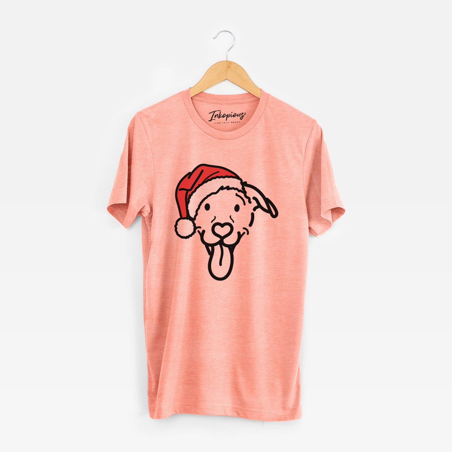Minimalist line drawing of Hemi the Pitbull Mix wearing a Santa hat on a Sunset Unisex crewneck