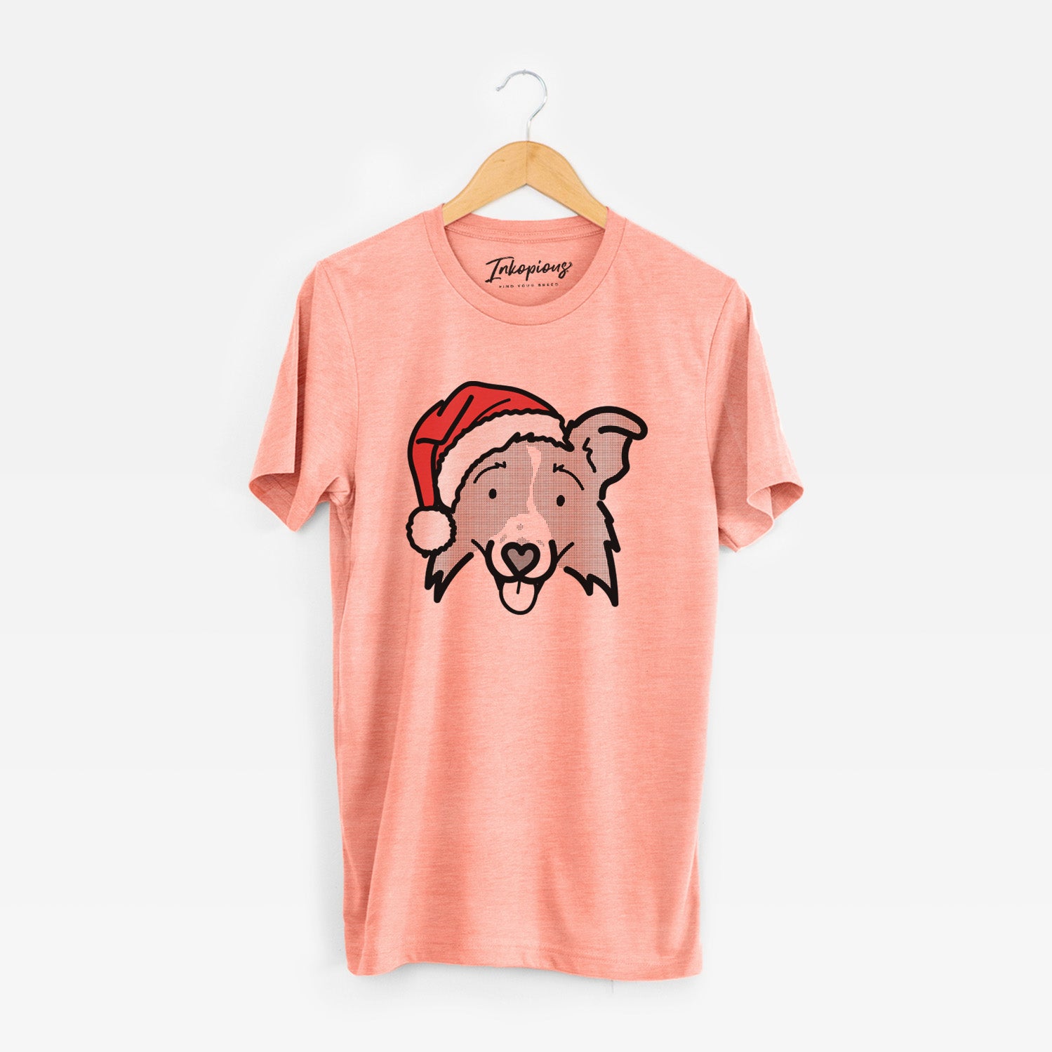 Minimalist line drawing of Jam the Border Collie 2.0 wearing a Santa hat on a Sunset Unisex crewneck